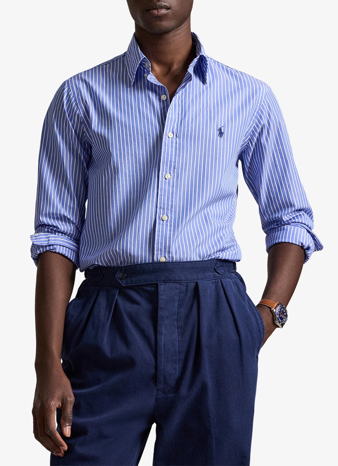 Ralph Lauren Custom fit overhemd met streepprint - voorkant 2 med blue white / blauw