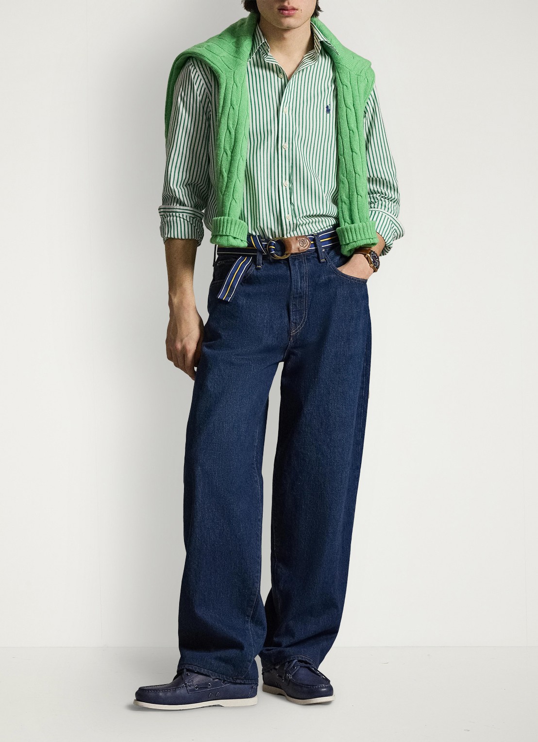 Ralph Lauren Custom fit overhemd met streepprint - detail 3 white erin green / groen