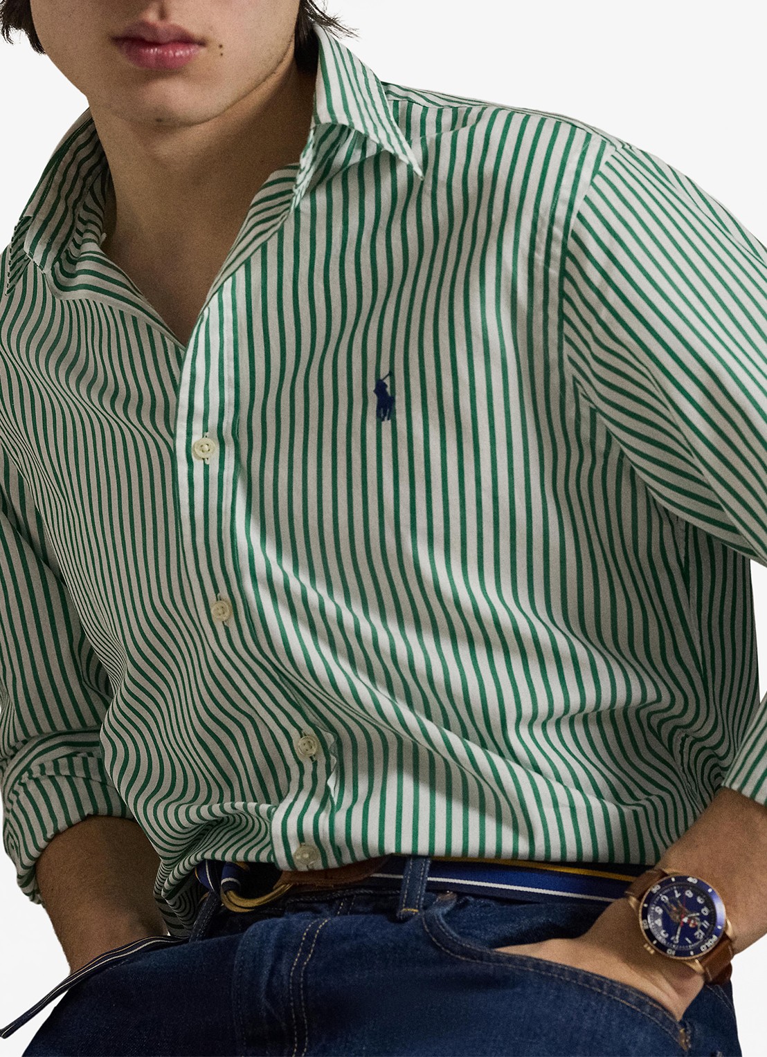 Ralph Lauren Custom fit overhemd met streepprint - detail 4 white erin green / groen