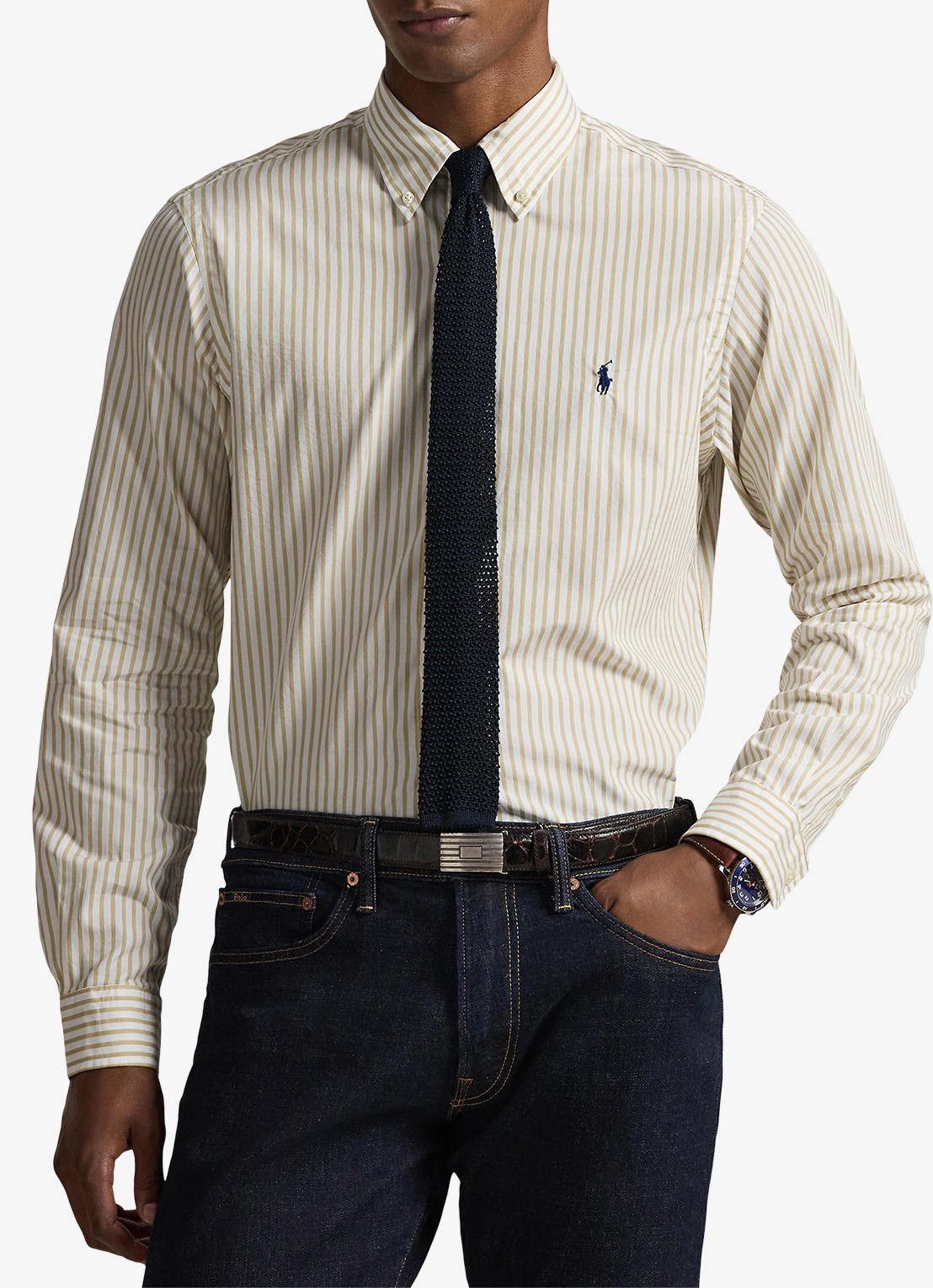 Ralph Lauren Custom fit overhemd met streepprint - detail 4 white coastal beige / beige