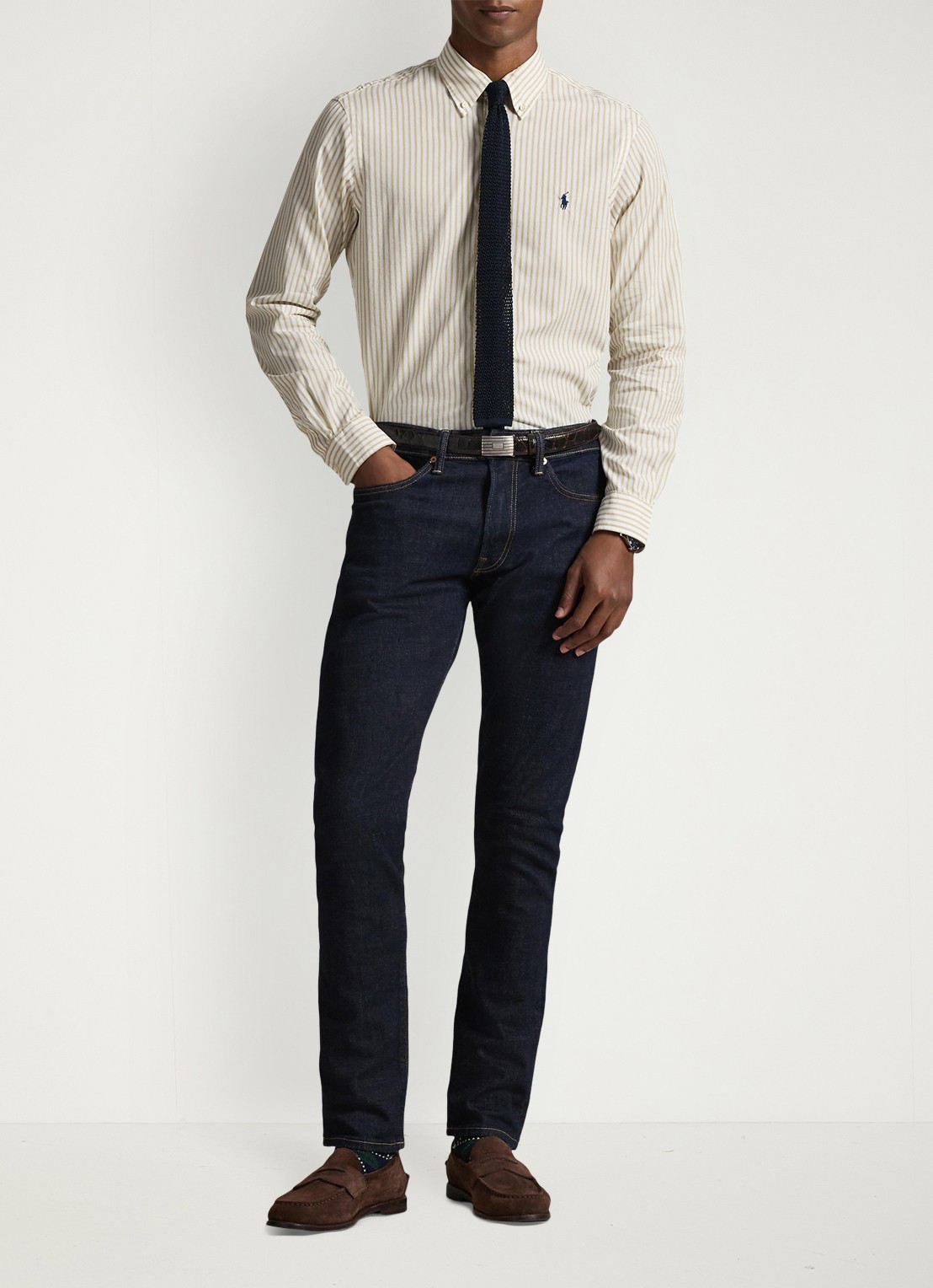 Ralph Lauren Custom fit overhemd met streepprint - voorkant 3 white coastal beige / beige