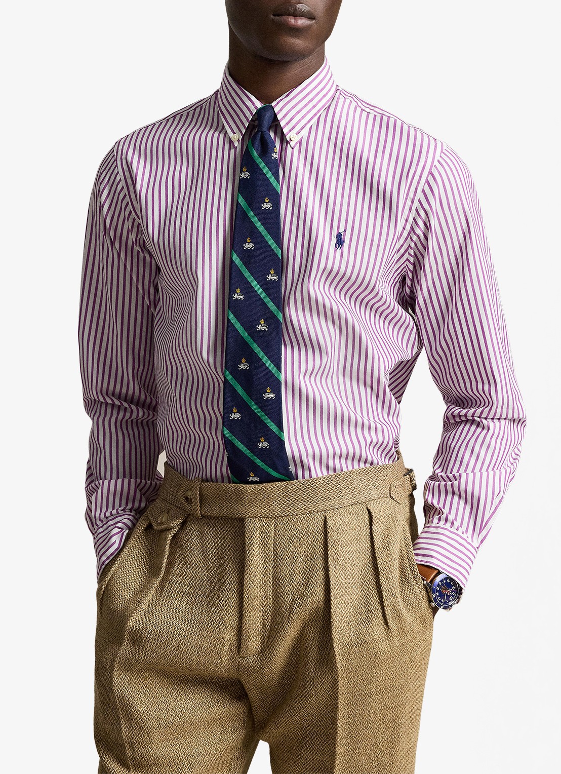 Ralph Lauren Custom fit overhemd met streepprint - detail 3 white purple dawn / paars