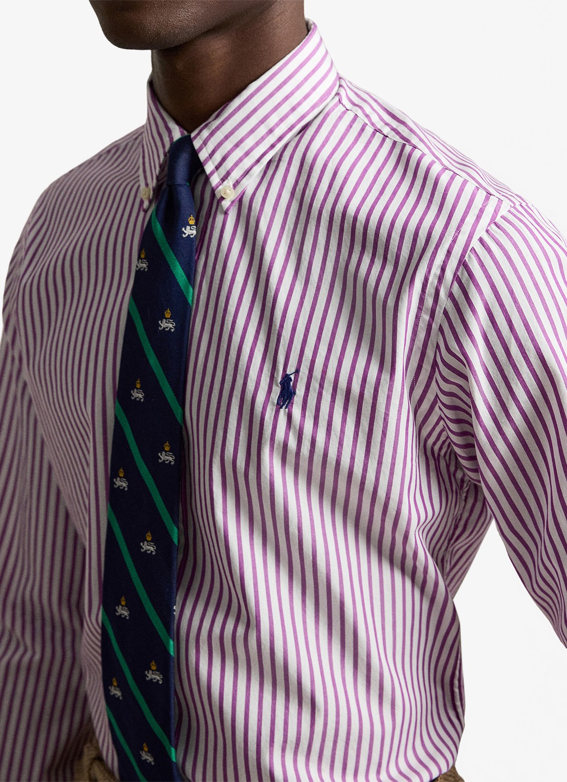 Ralph Lauren Custom fit overhemd met streepprint - detail 5 white purple dawn / paars