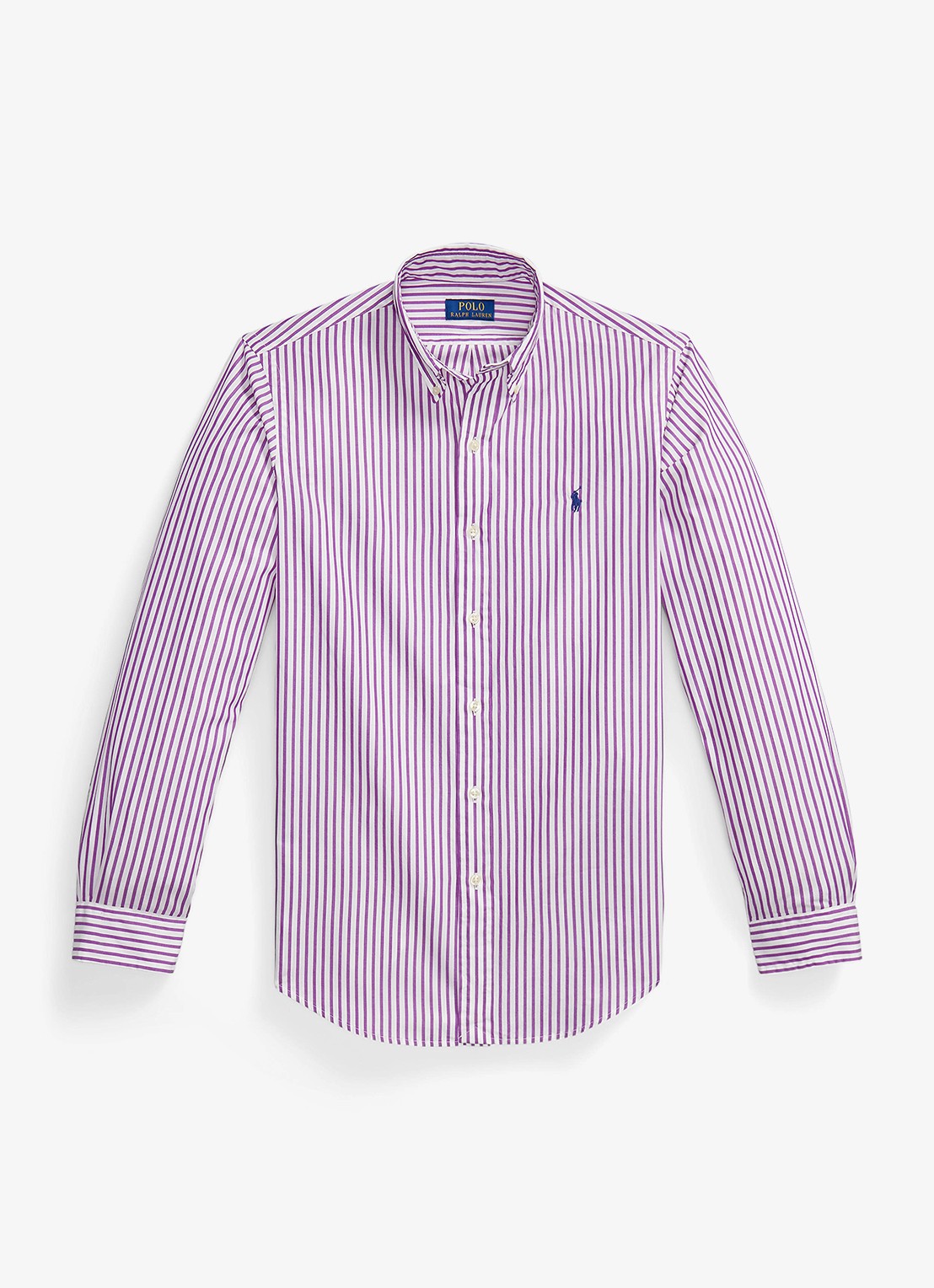 Ralph Lauren Custom fit overhemd met streepprint - voorkant white purple dawn / paars