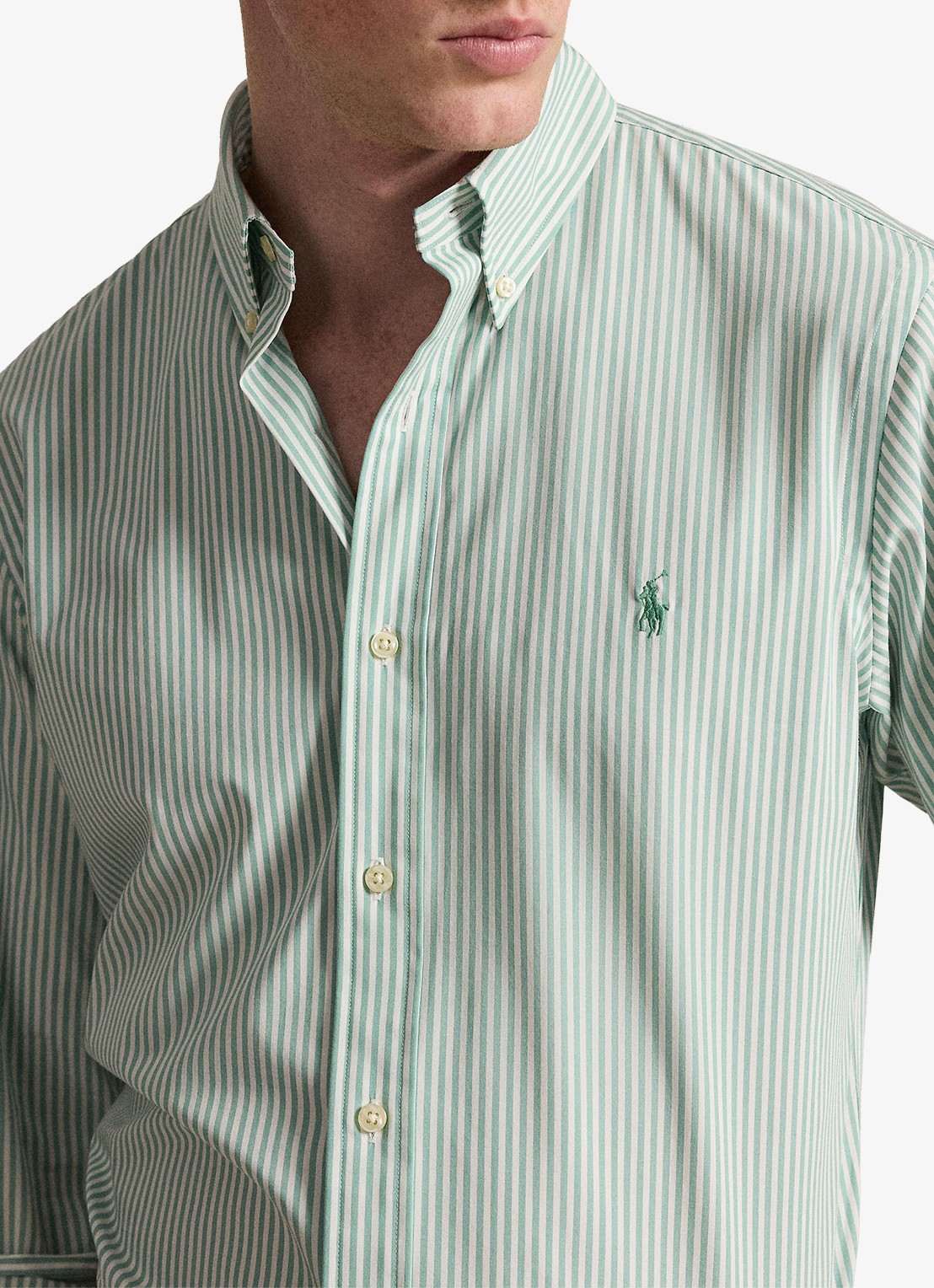 Ralph Lauren Custom fit overhemd met streepprint - detail 5 lichtgroen