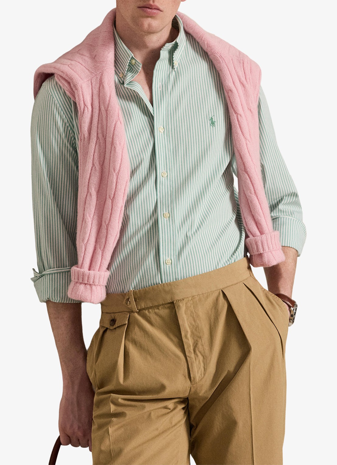 Ralph Lauren Custom fit overhemd met streepprint - voorkant 3 lichtgroen