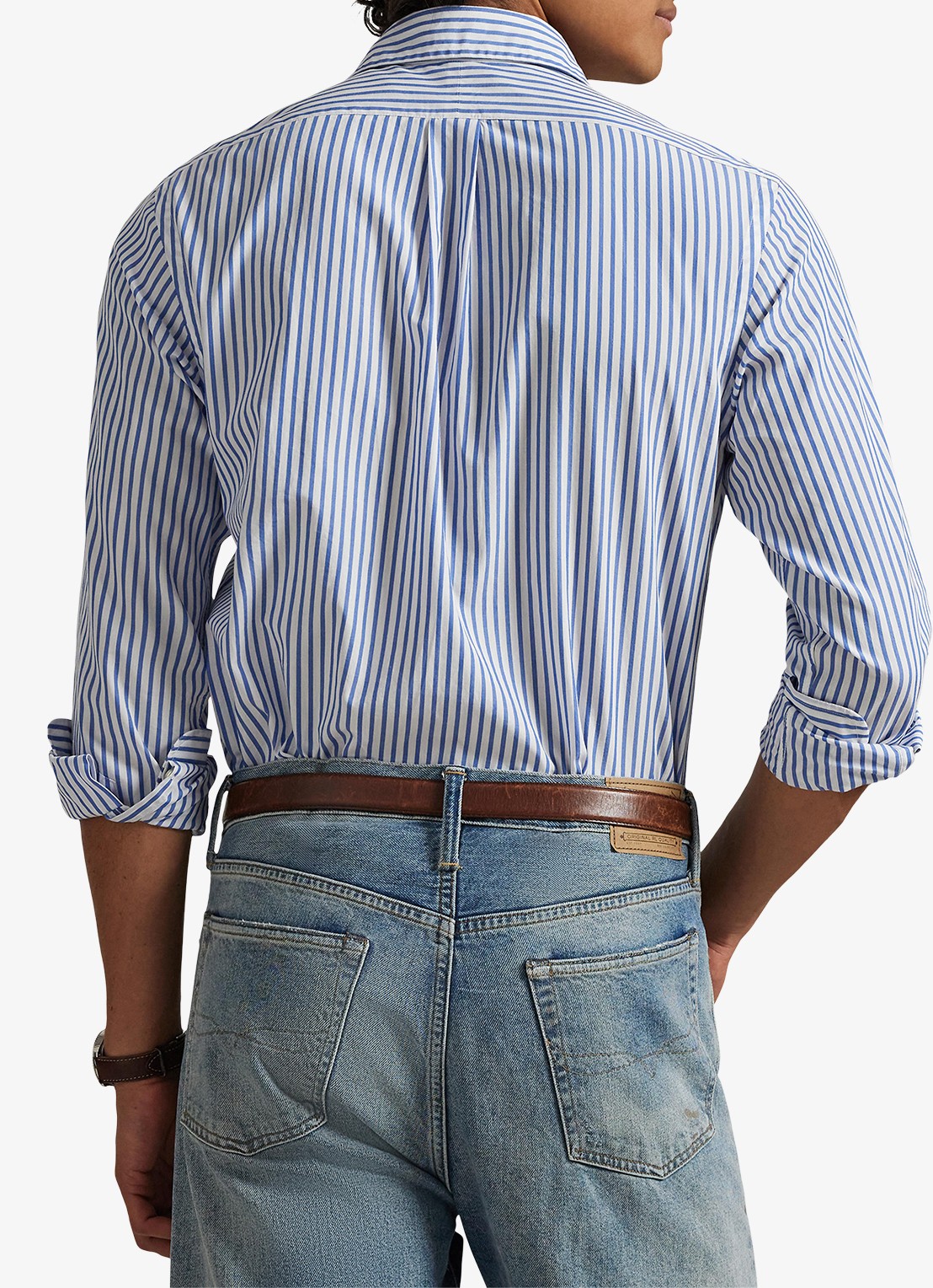 Ralph Lauren Custom fit overhemd met streepprint - achterkant 3 white blue / blauw
