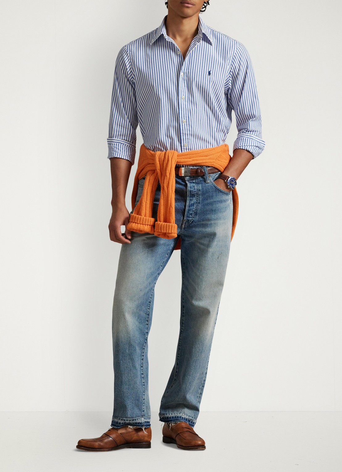 Ralph Lauren Custom fit overhemd met streepprint - voorkant 2 white blue / blauw