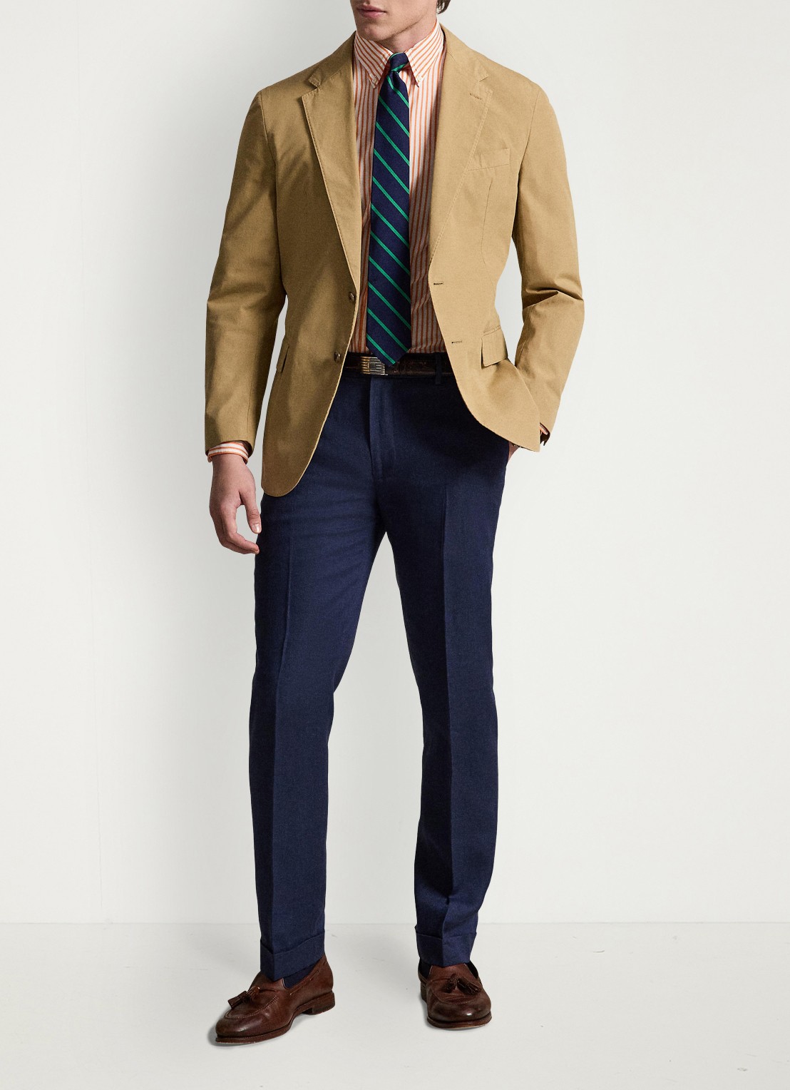 Ralph Lauren Custom fit overhemd met streepprint - detail white kona orange / oranje