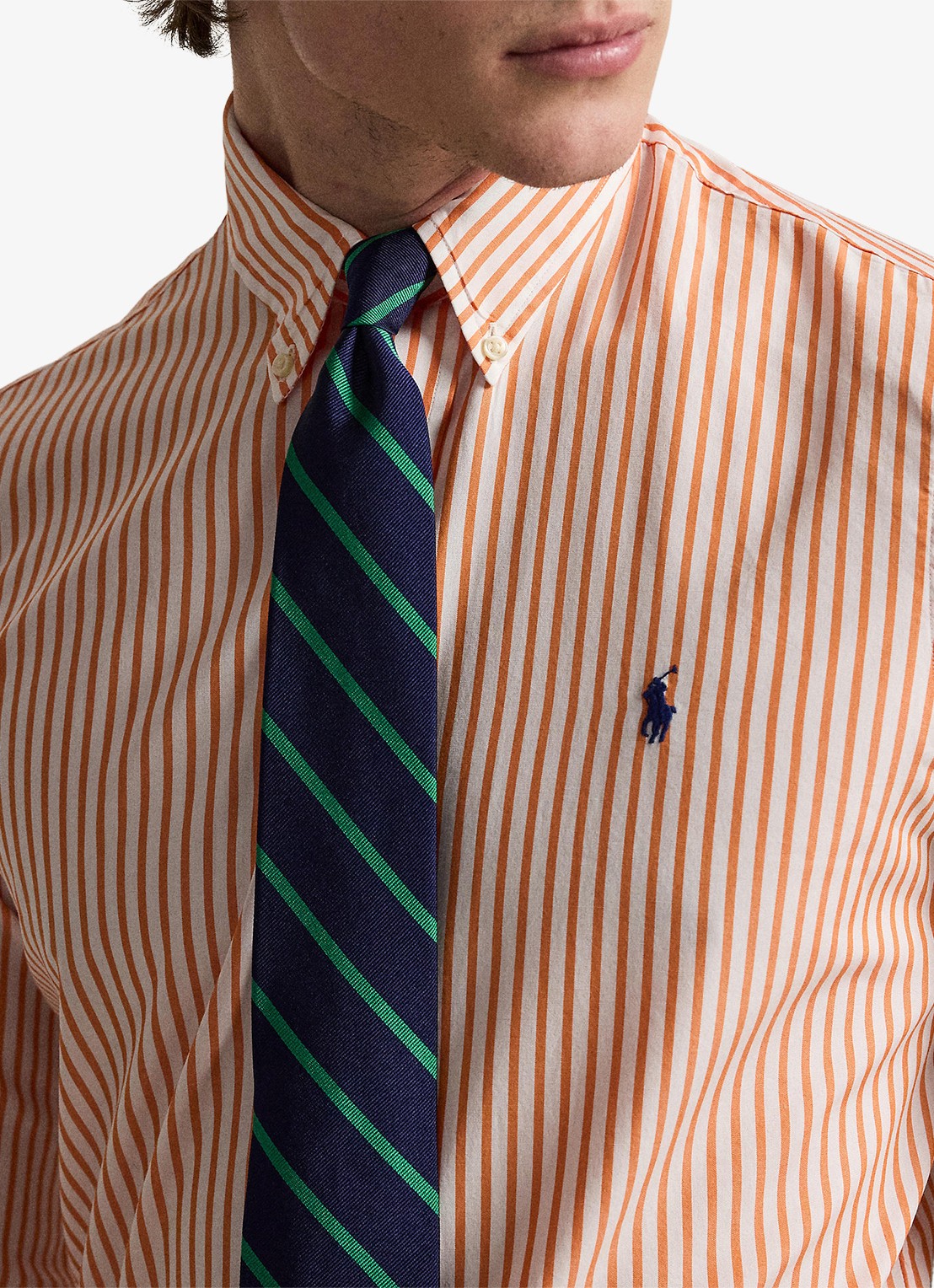 Ralph Lauren Custom fit overhemd met streepprint - detail 2 white kona orange / oranje