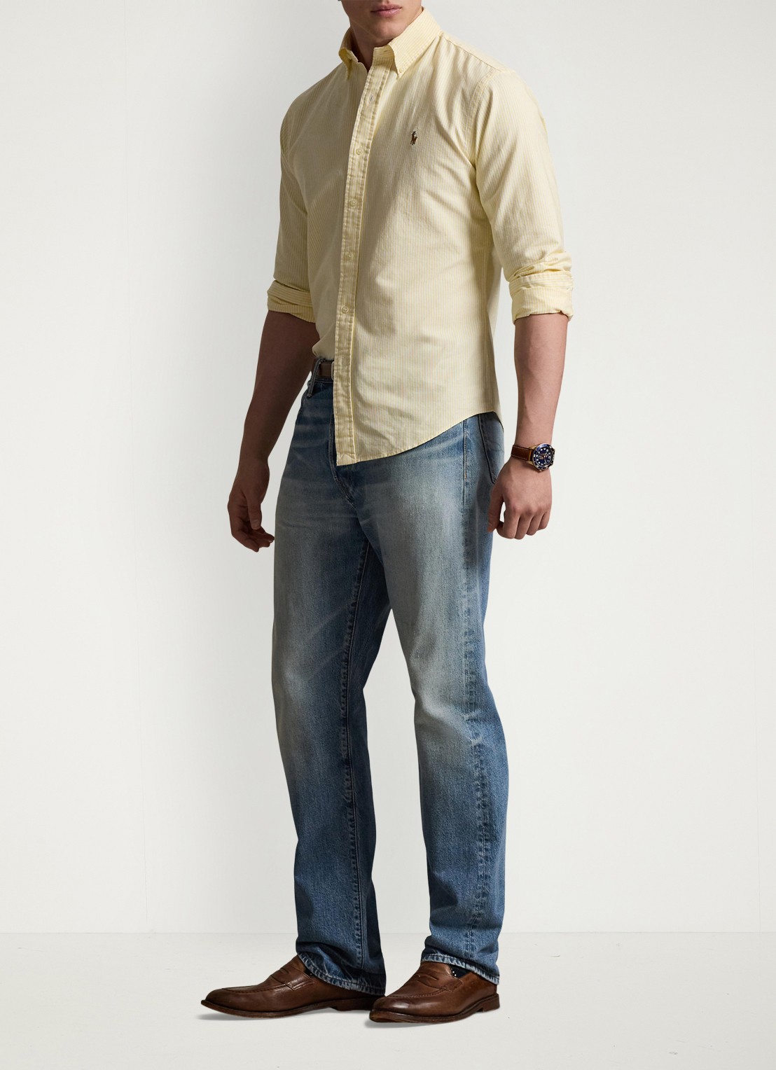 Ralph Lauren Custom fit overhemd met streepprint - voorkant 5 6636d yellow oxford/white-44fs