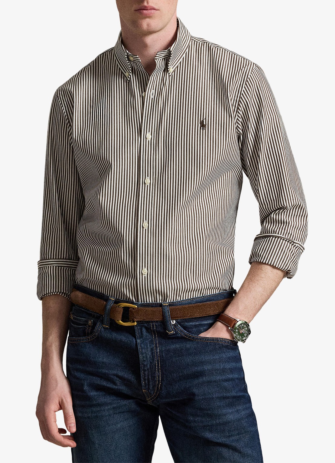Ralph Lauren Custom fit overhemd met streepprint - voorkant 2 4655ag nutmeg brown