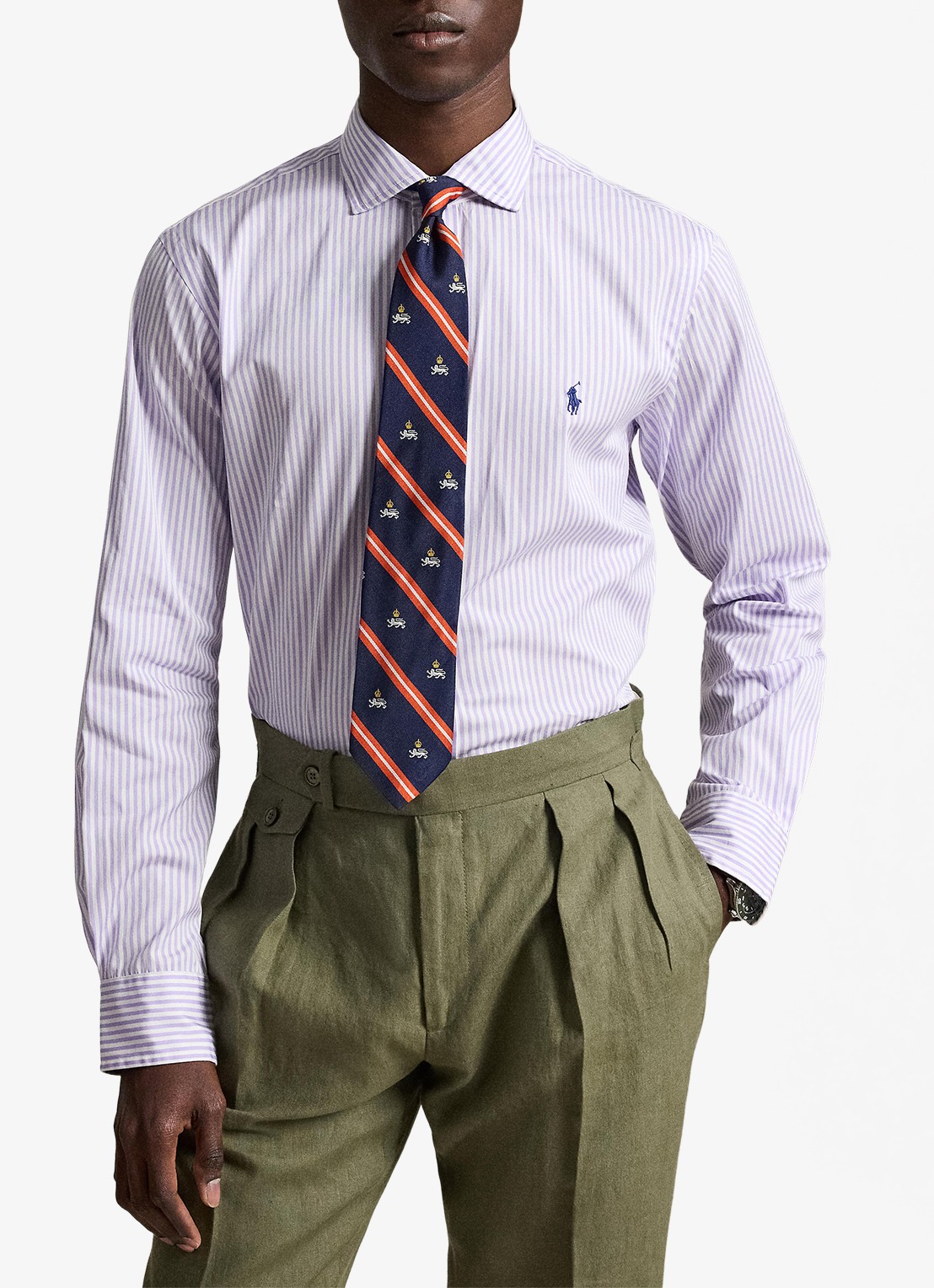 Ralph Lauren Custom fit overhemd met streepprint - detail powder purple white / paars