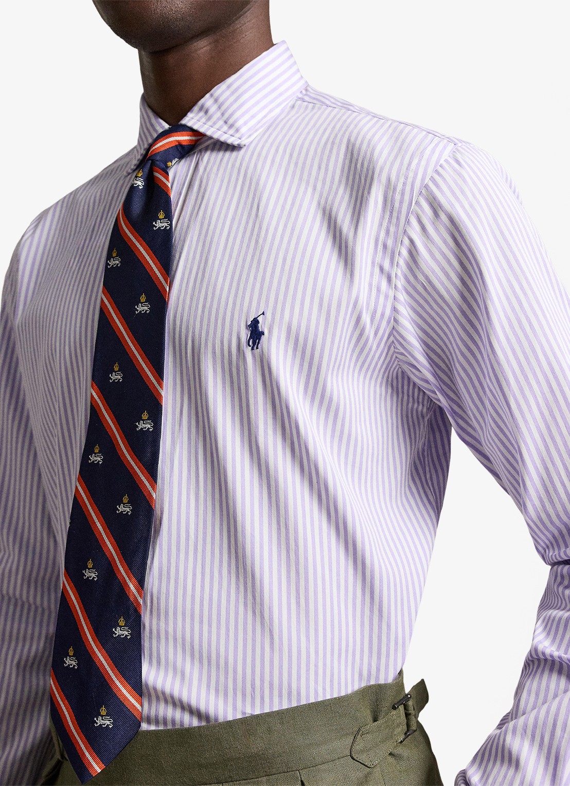 Ralph Lauren Custom fit overhemd met streepprint - detail 2 powder purple white / paars