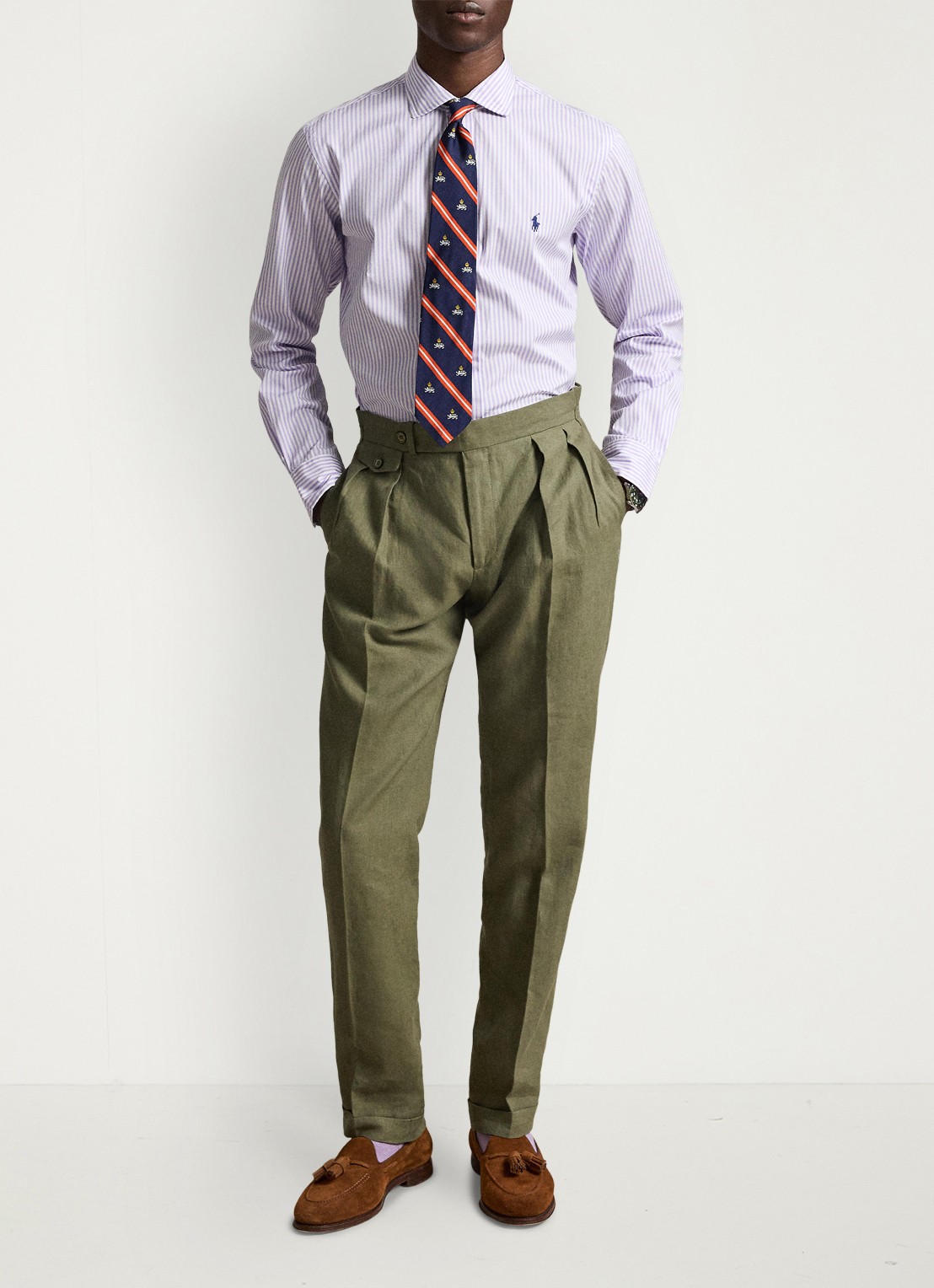 Ralph Lauren Custom fit overhemd met streepprint - voorkant 4 powder purple white / paars