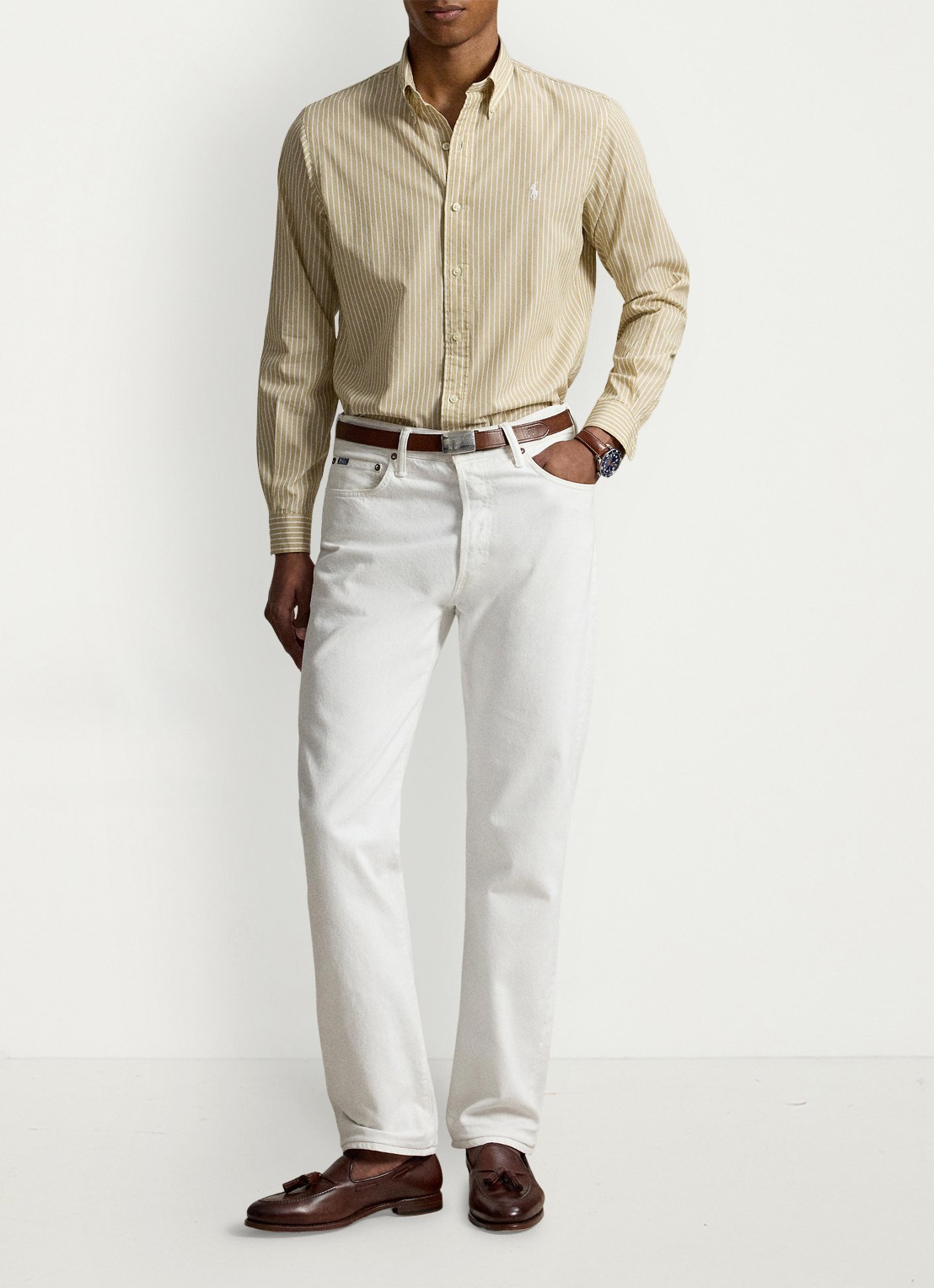 Ralph Lauren Custom fit overhemd met streepprint - detail 3 coastal beige white / beige