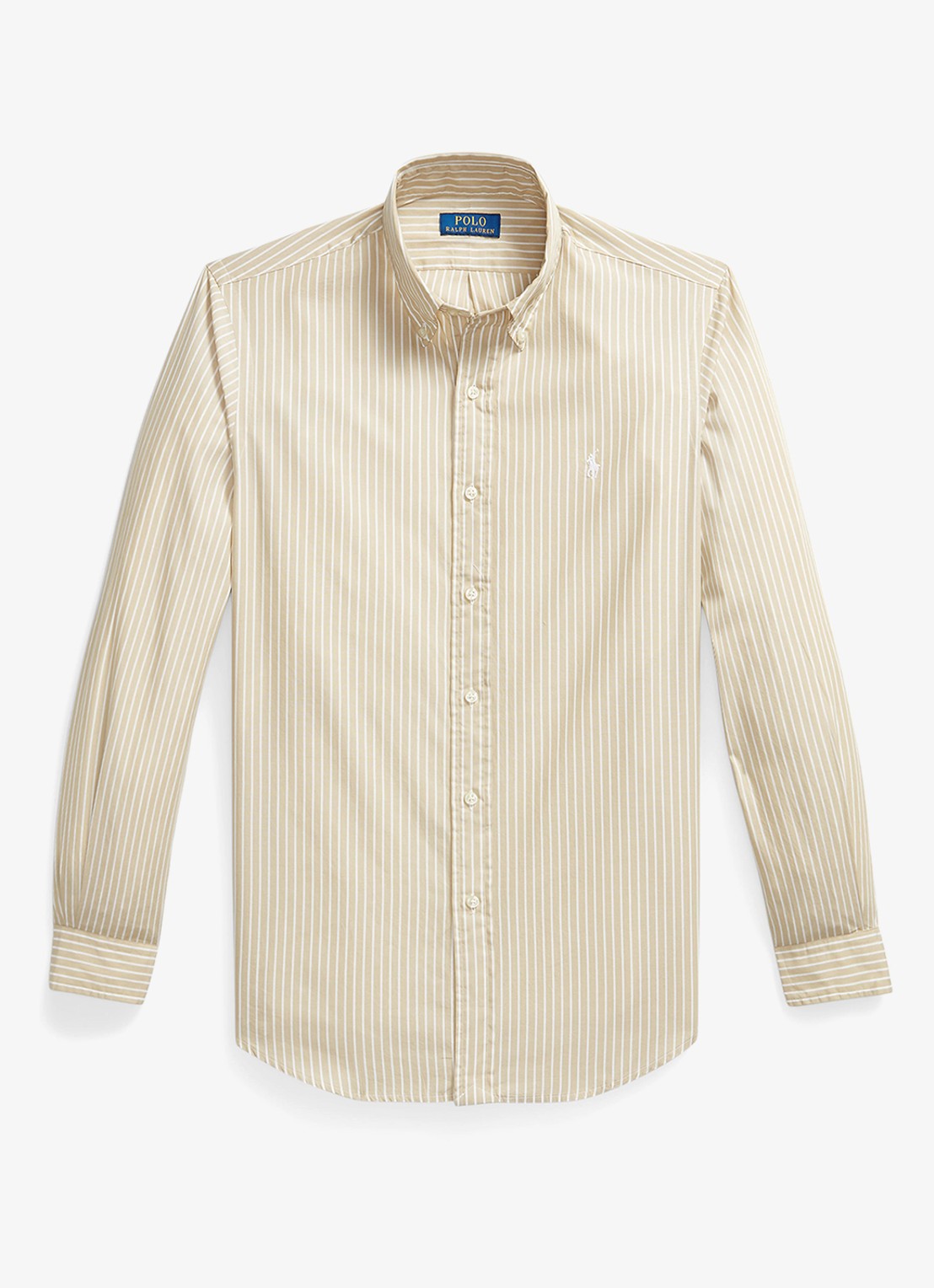 Ralph Lauren Custom fit overhemd met streepprint - voorkant coastal beige white / beige