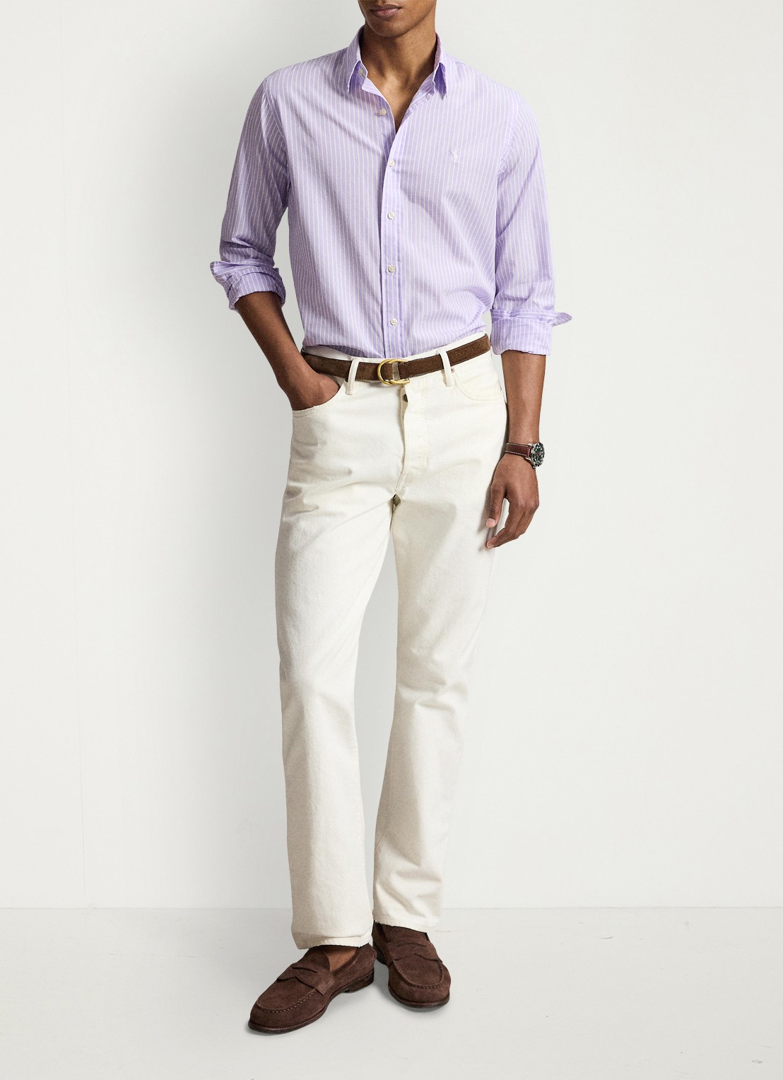 Ralph Lauren Custom fit overhemd met streepprint - detail 4 powder purple white / paars