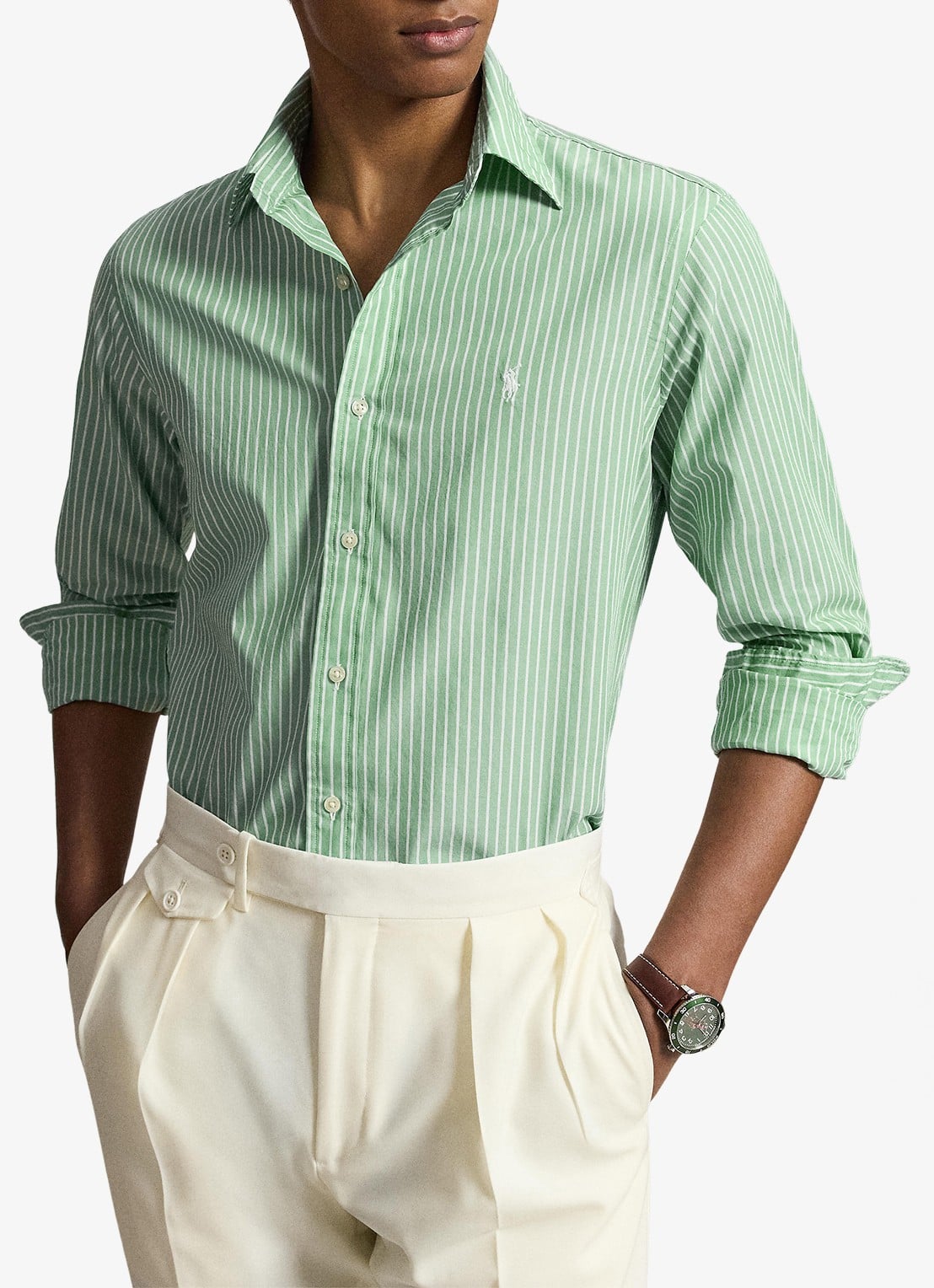 Ralph Lauren Custom fit overhemd met streepprint - voorkant 2 faded mint white / mint