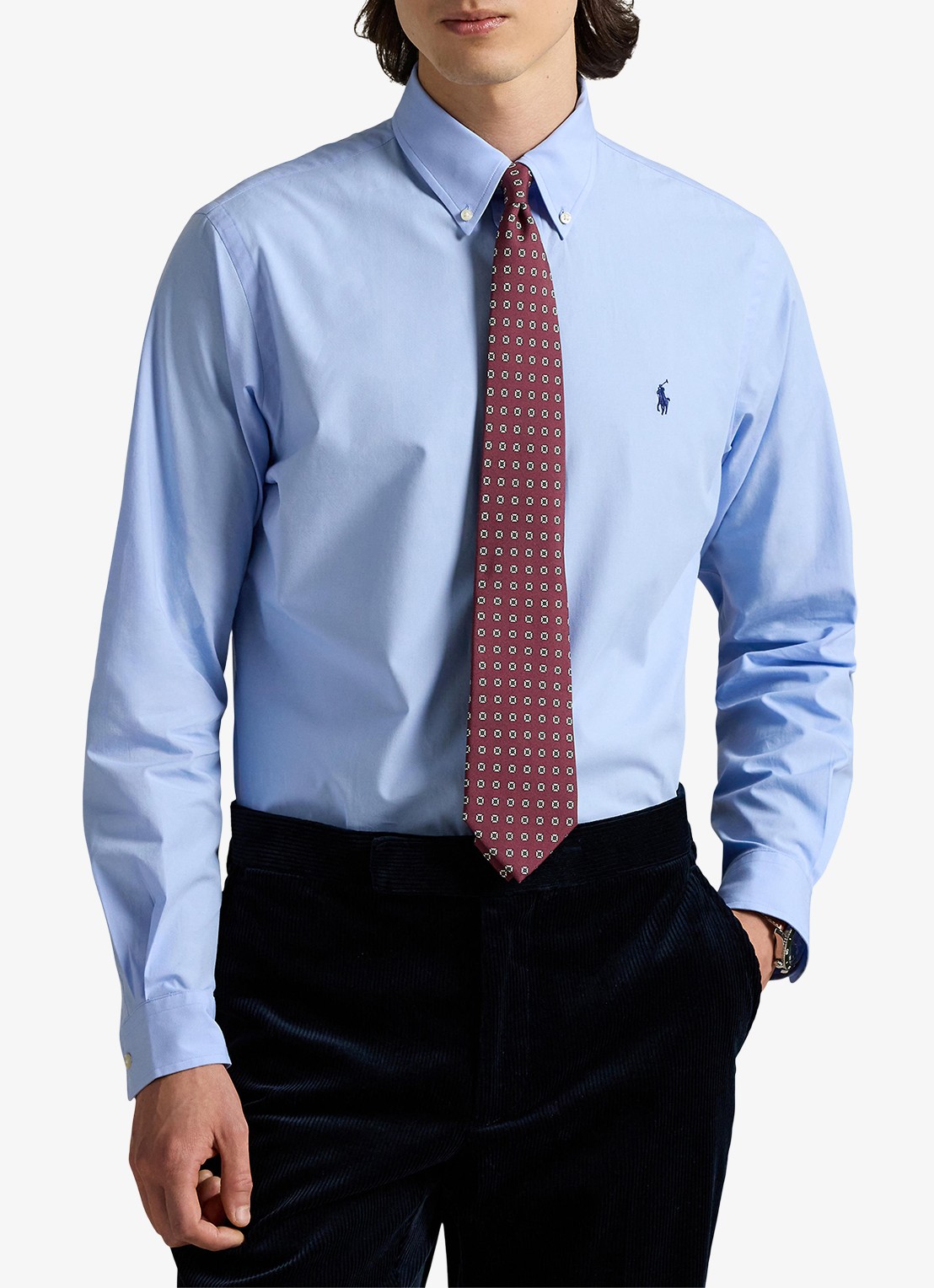 Ralph Lauren Custom fit overhemd met stretch  - detail 4 austin blue / blauw