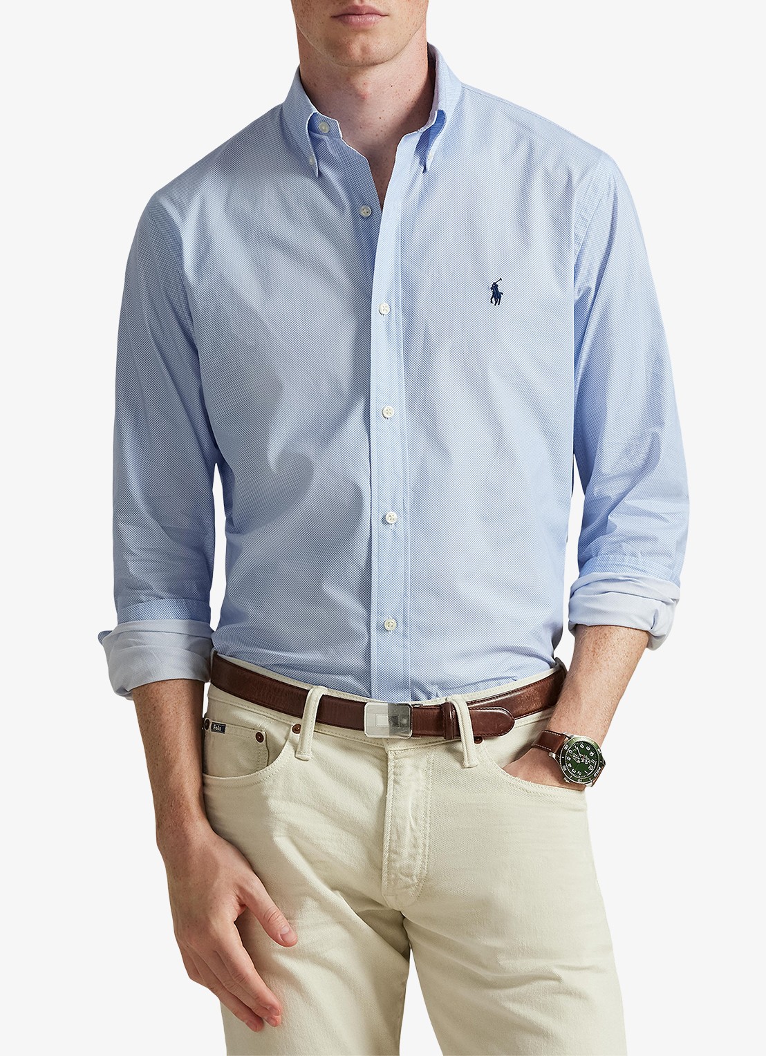 Ralph Lauren Custom fit overhemd met stretch - detail 4 dress blue grid / blauw