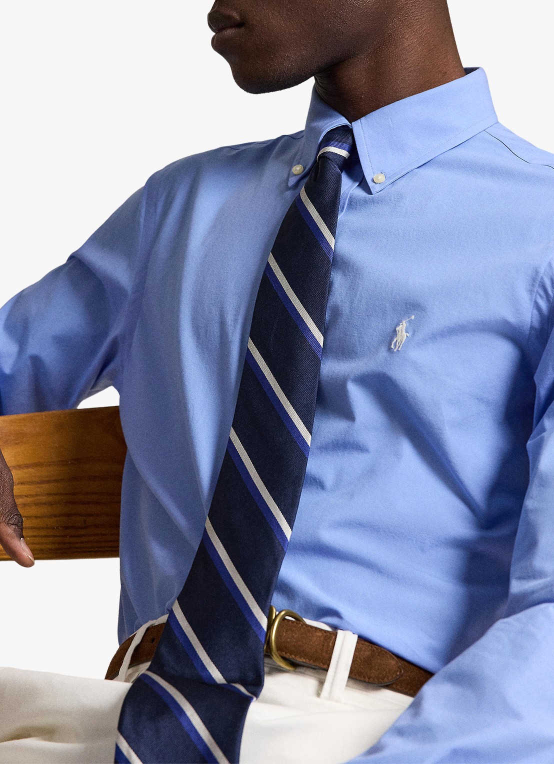 Ralph Lauren Custom fit overhemd met stretch  - detail 4 cabana blue / blauw