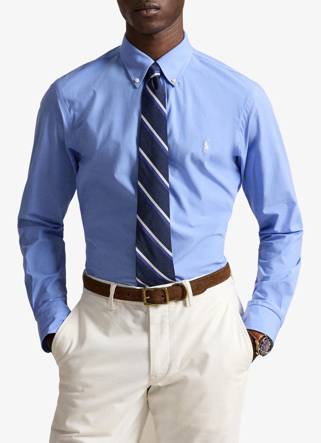 Ralph Lauren Custom fit overhemd met stretch  - voorkant 2 cabana blue / blauw