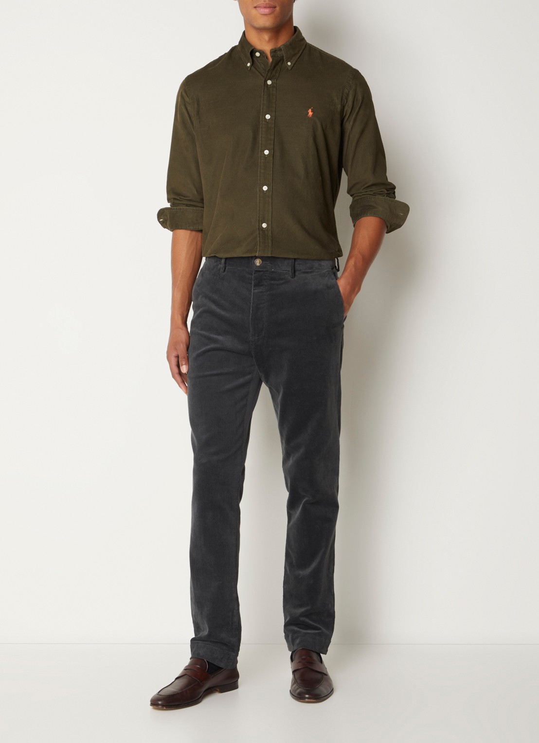 Ralph Lauren Custom fit overhemd van corduroy - voorkant 5 college green / groen