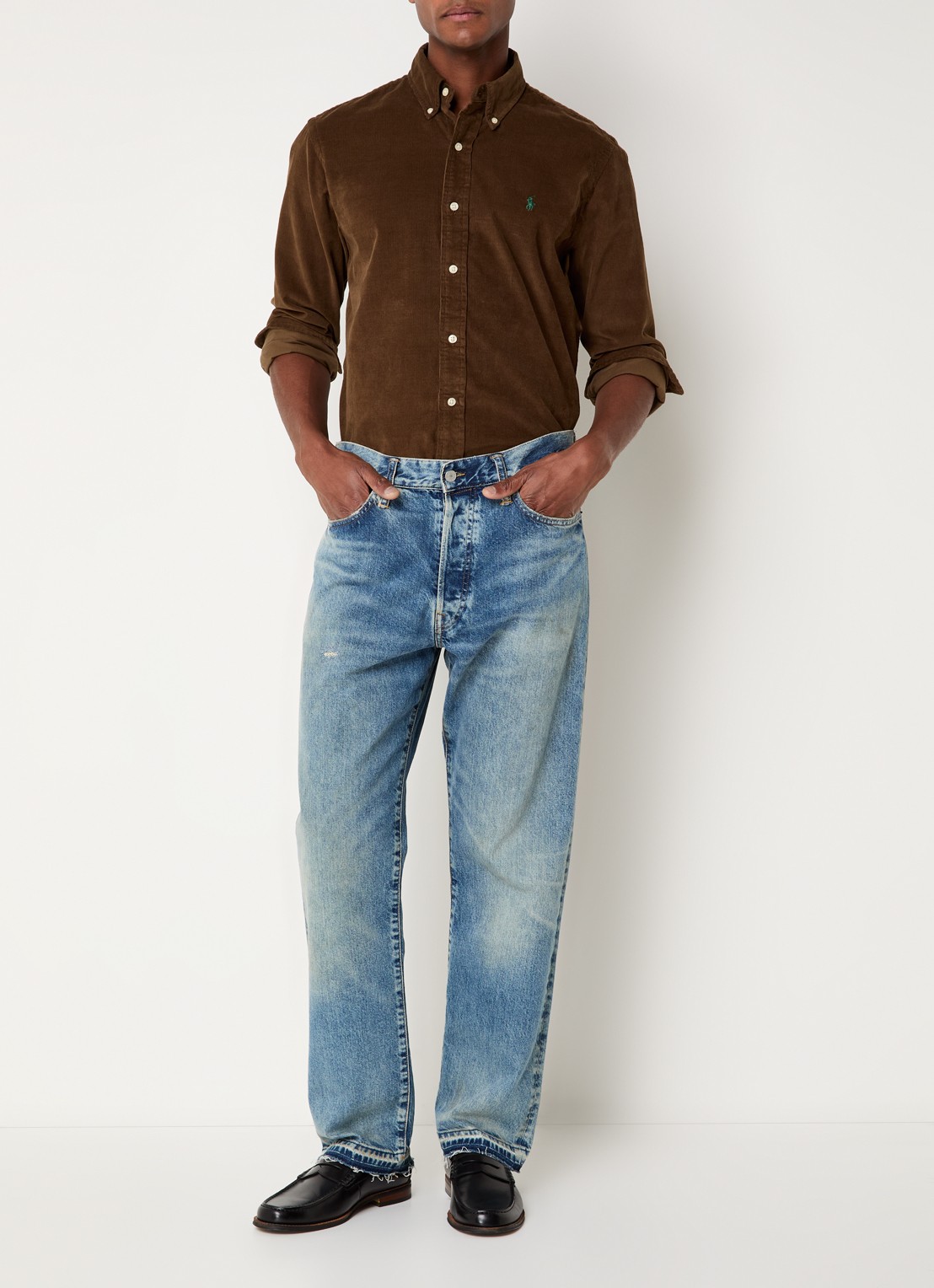 Ralph Lauren Custom fit overhemd van corduroy - voorkant 5 chocolate mousse / bruin