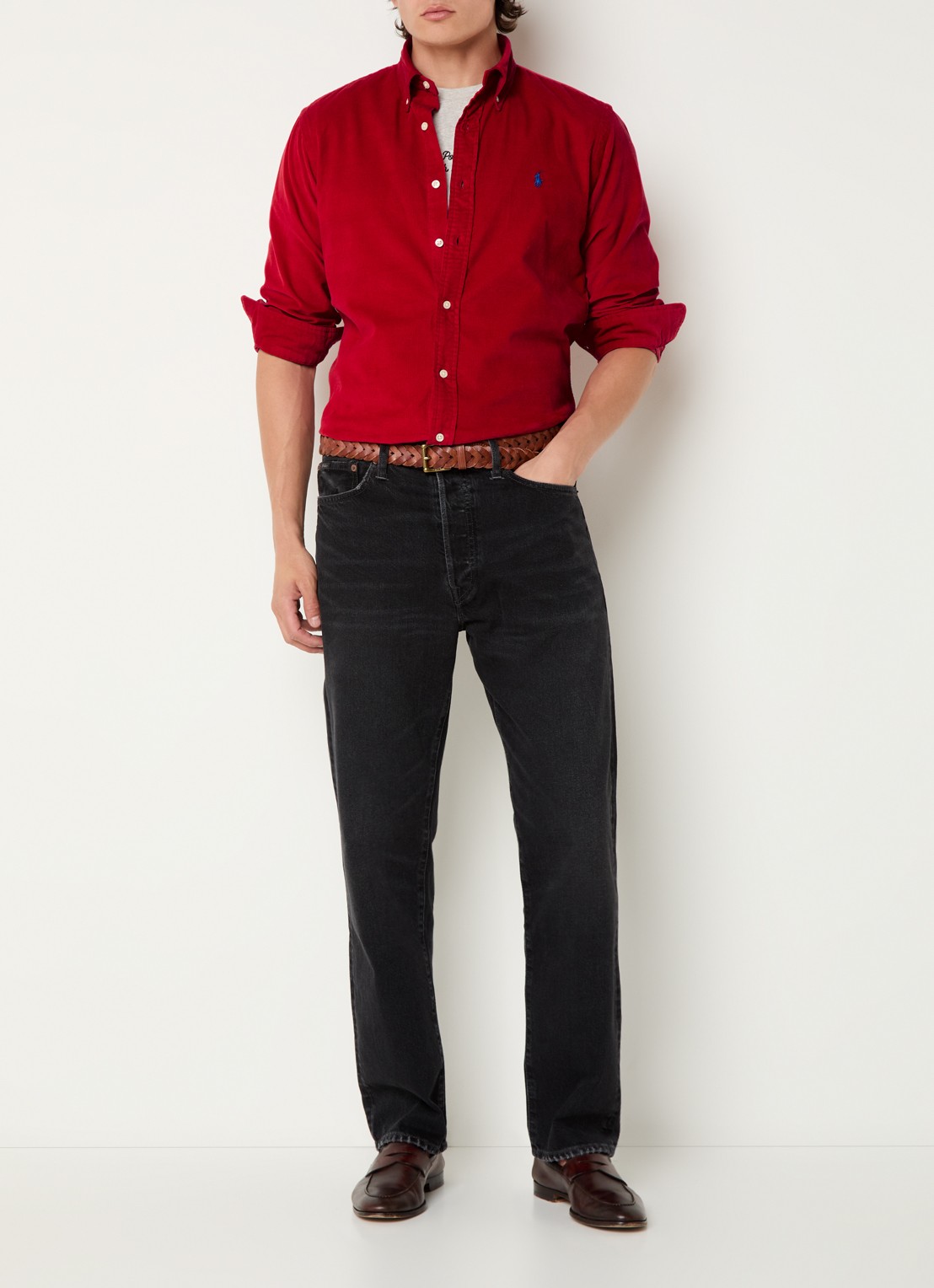 Ralph Lauren Custom fit overhemd van corduroy - voorkant 4 martin red / rood