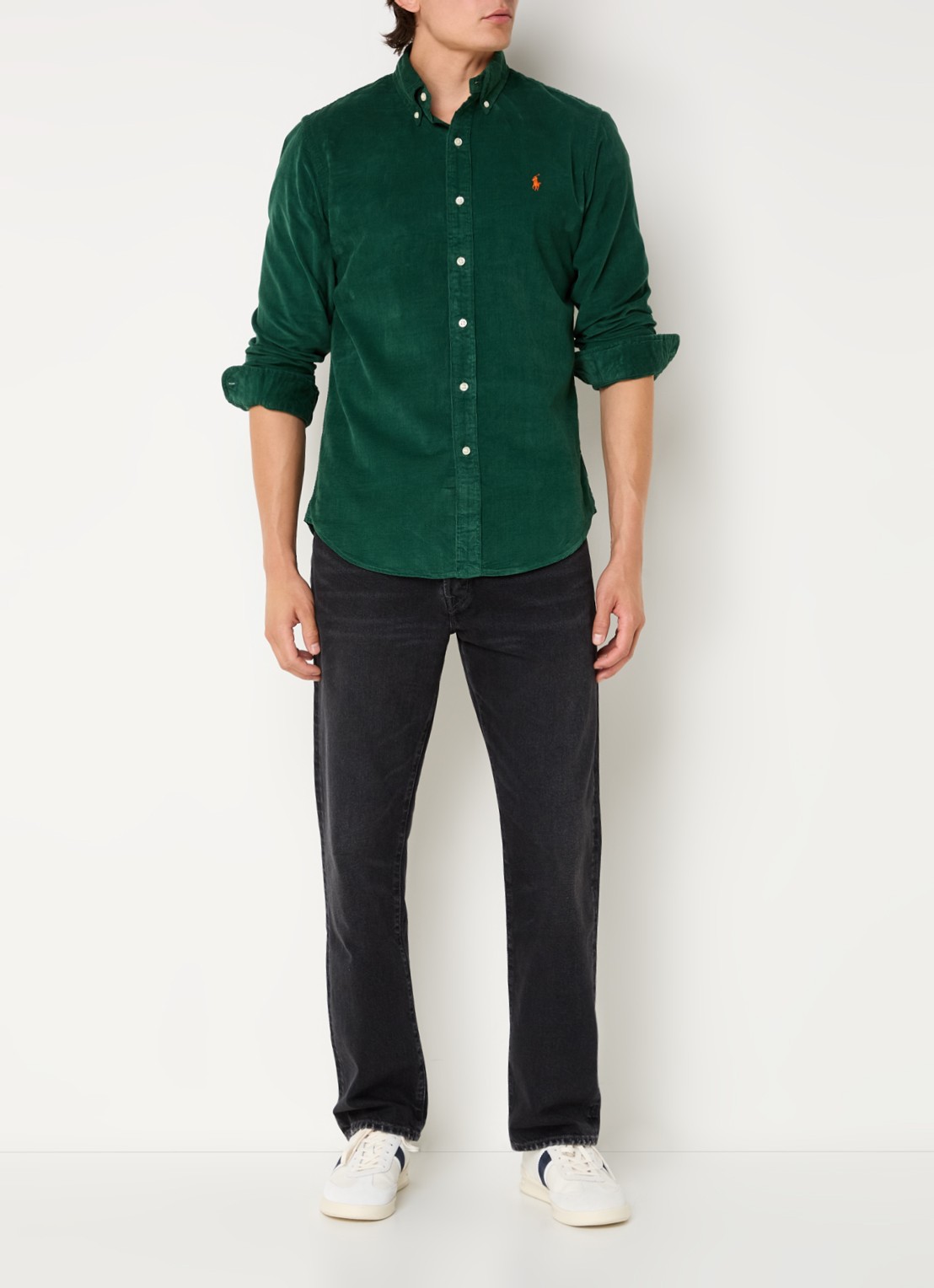 Ralph Lauren Custom fit overhemd van corduroy - voorkant 2 vintage pine / groen