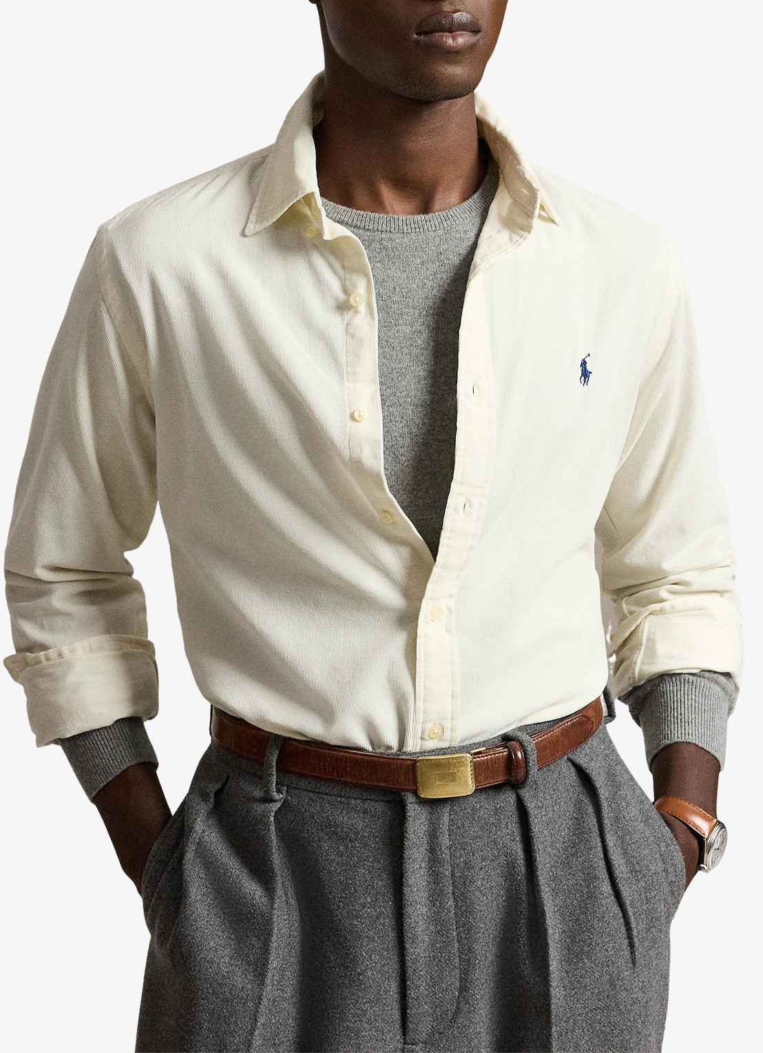 Ralph Lauren Custom fit overhemd van corduroy - voorkant 5 clubhouse cream / crème