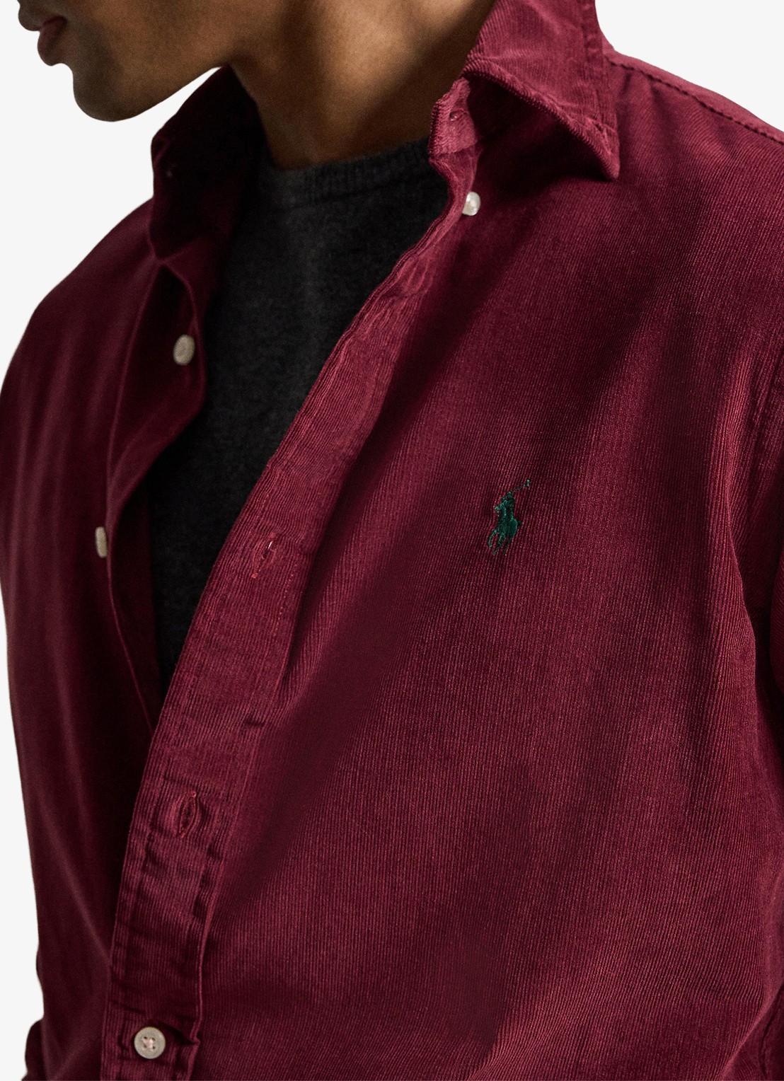 Ralph Lauren Custom fit overhemd van corduroy - detail 4 classic wine w/pine pp / wijnrood