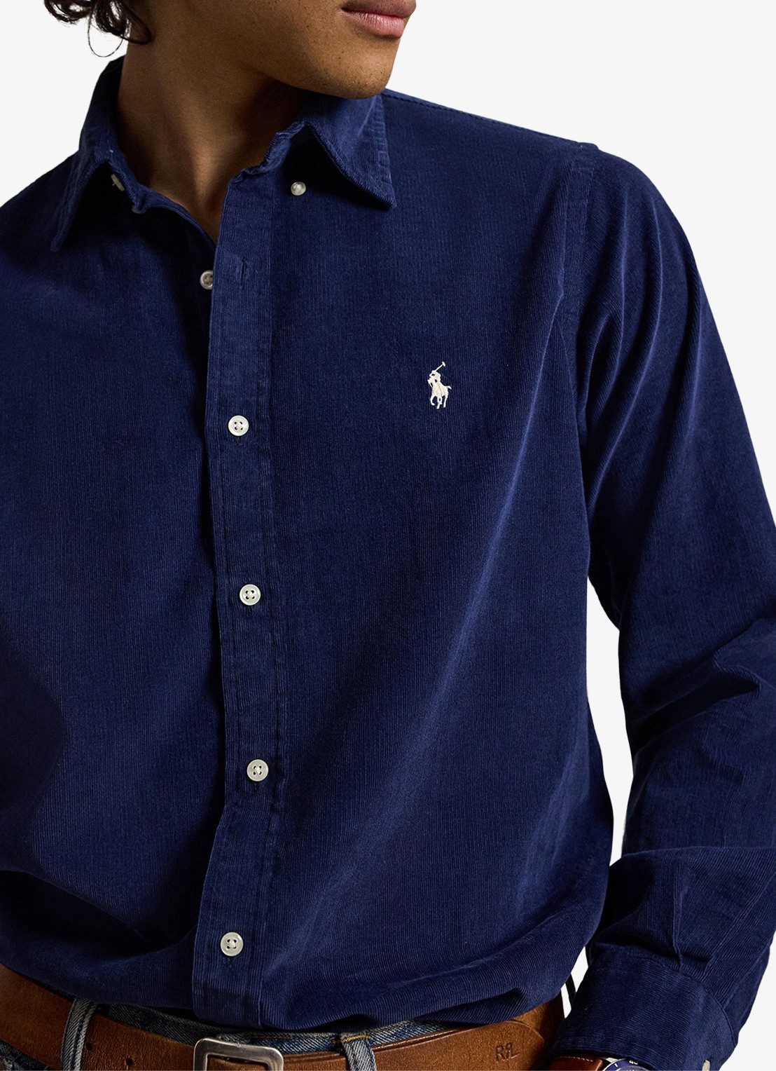 Ralph Lauren Custom fit overhemd van corduroy - detail 2 newport navy / white / donkerblauw