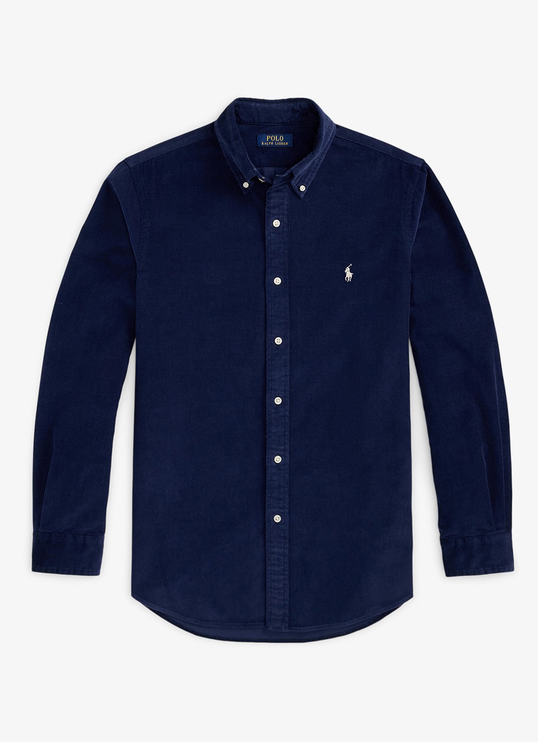 Ralph Lauren Custom fit overhemd van corduroy - voorkant 3 newport navy / white / donkerblauw