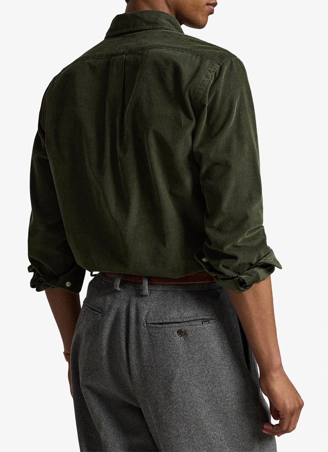 Ralph Lauren Custom fit overhemd van corduroy - achterkant company olive w/khaki / olijfgroen