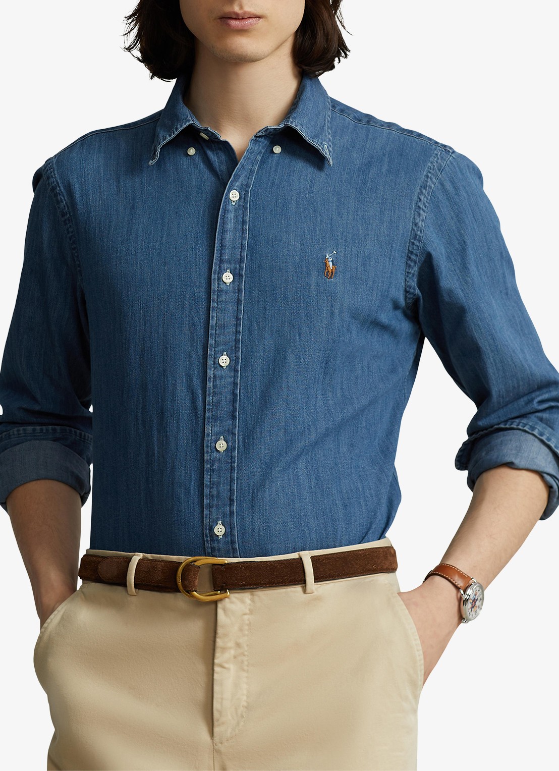 Ralph Lauren Custom fit overhemd van denim - detail 4 denim / blauw