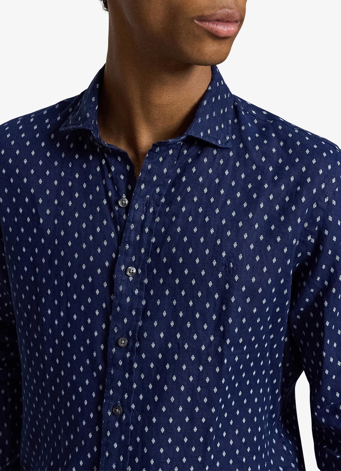 Ralph Lauren Custom fit overhemd van linnen met geometrische print - detail 3 newport geo / donkerblauw