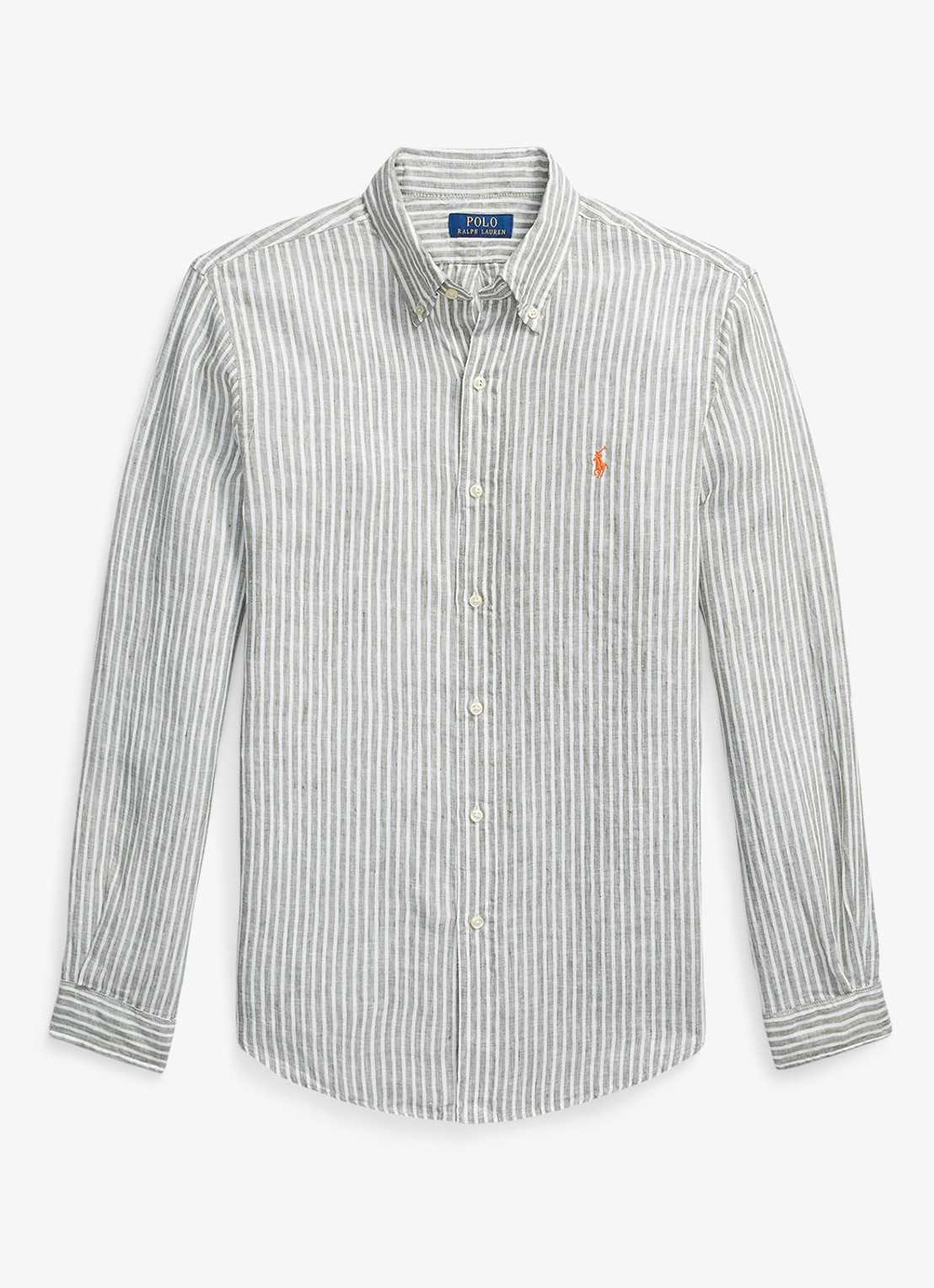 Ralph Lauren Custom fit overhemd van linnen met streepprint - voorkant 5137h garden trial white-zyen