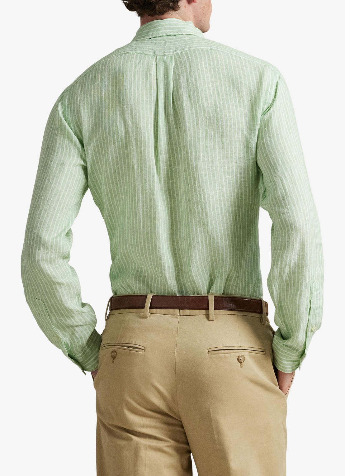 Ralph Lauren Custom fit overhemd van linnen met streepprint - achterkant 7188f essex green white-zykc