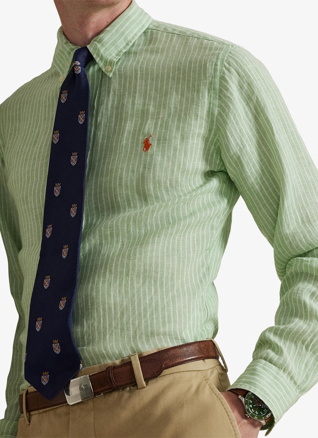 Ralph Lauren Custom fit overhemd van linnen met streepprint - detail 3 7188f essex green white-zykc