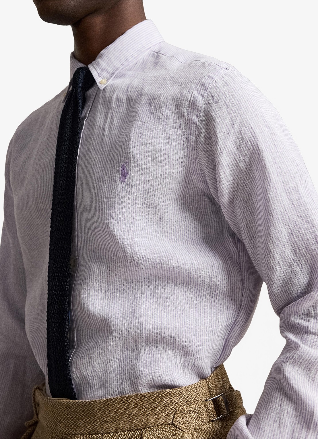 Ralph Lauren Custom fit overhemd van linnen met streepprint - detail 2 powder purple/white / paars