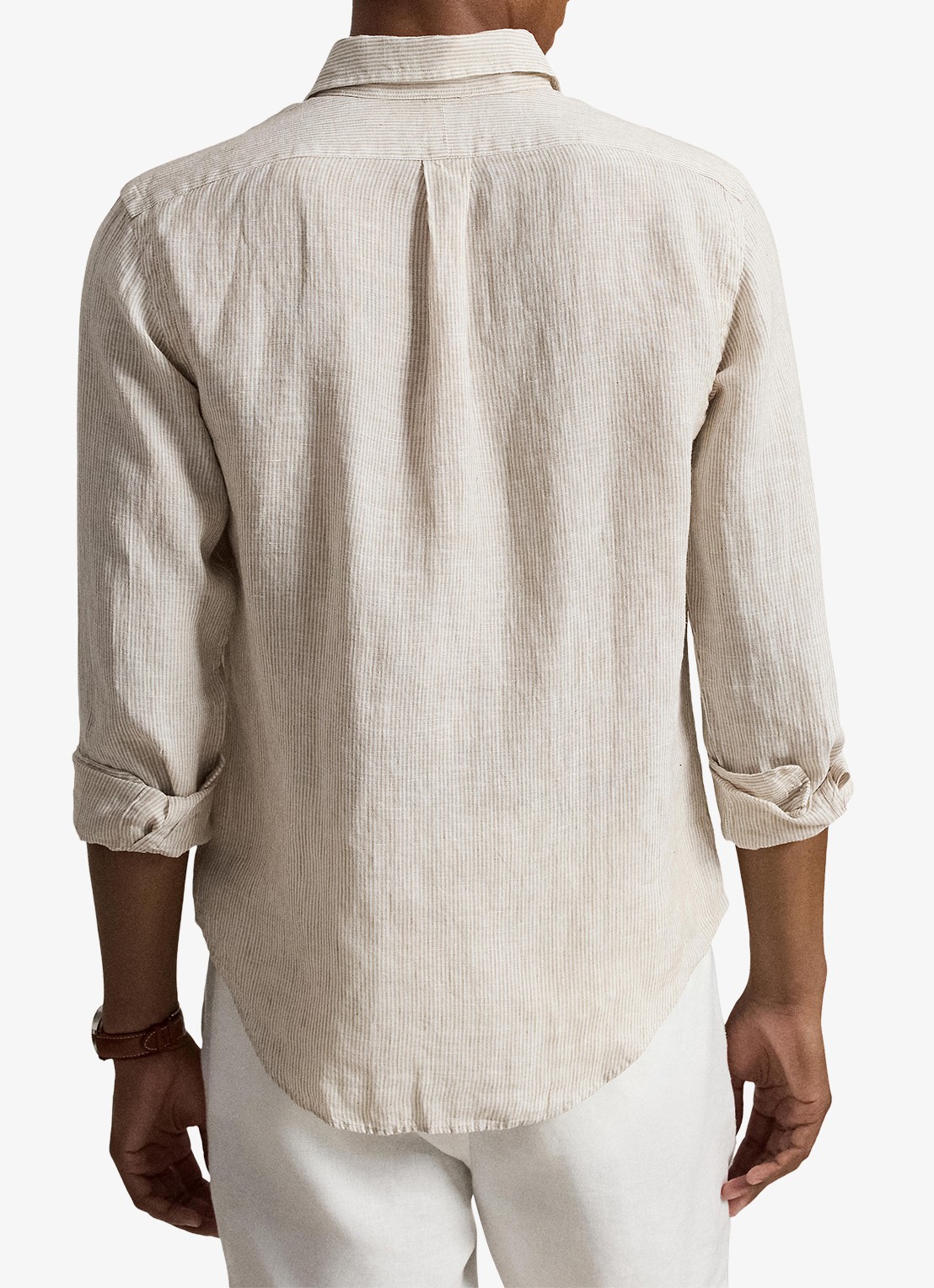 Ralph Lauren Custom fit overhemd van linnen met streepprint - achterkant 5 coastal beige/white / beige