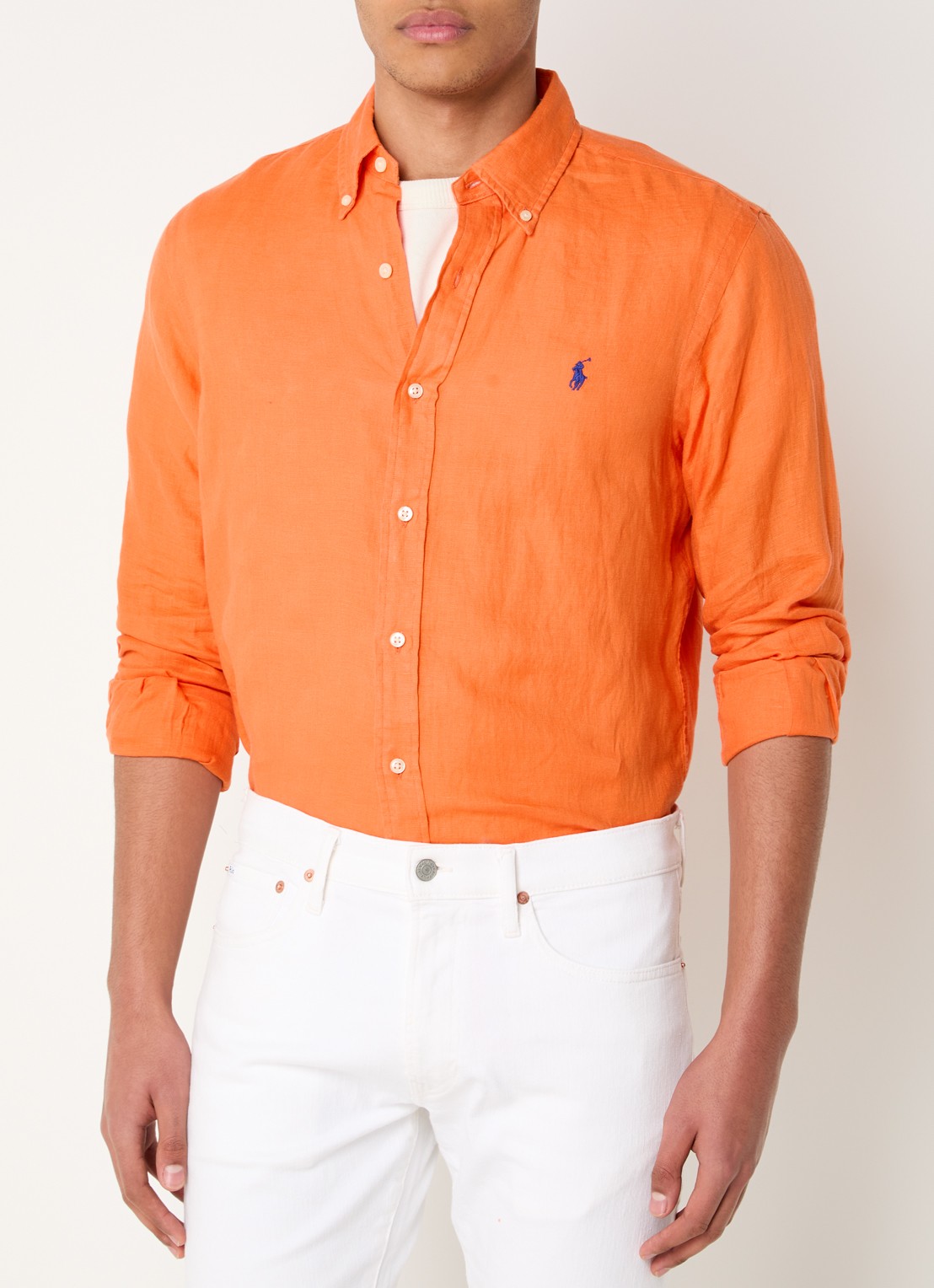 Ralph Lauren Custom Fit overhemd van linnen - detail kona orange / oranje