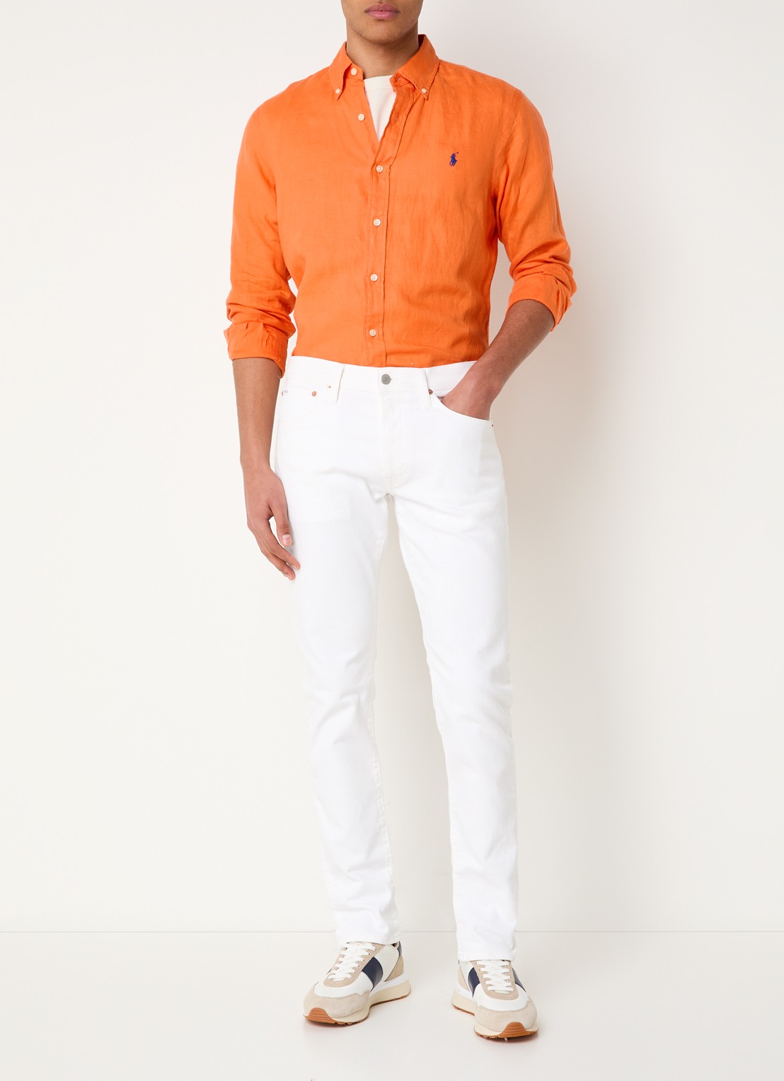 Ralph Lauren Custom Fit overhemd van linnen - voorkant 4 kona orange / oranje