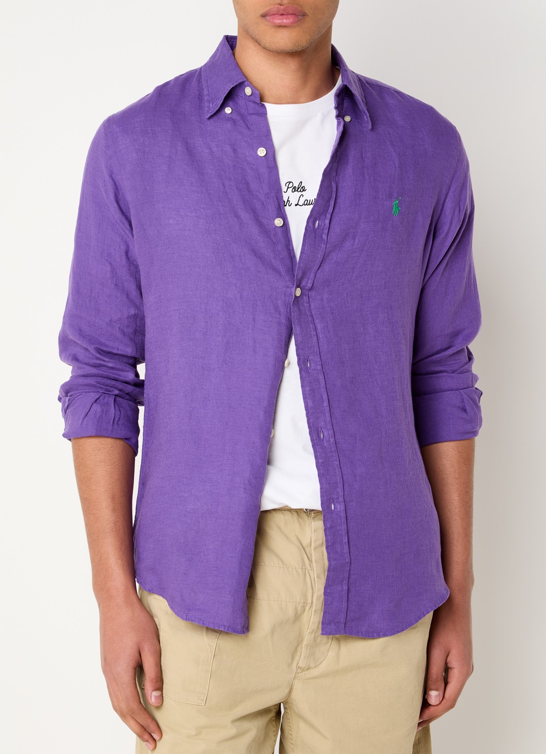 Ralph Lauren Custom Fit overhemd van linnen - detail 4 tie purple / paars