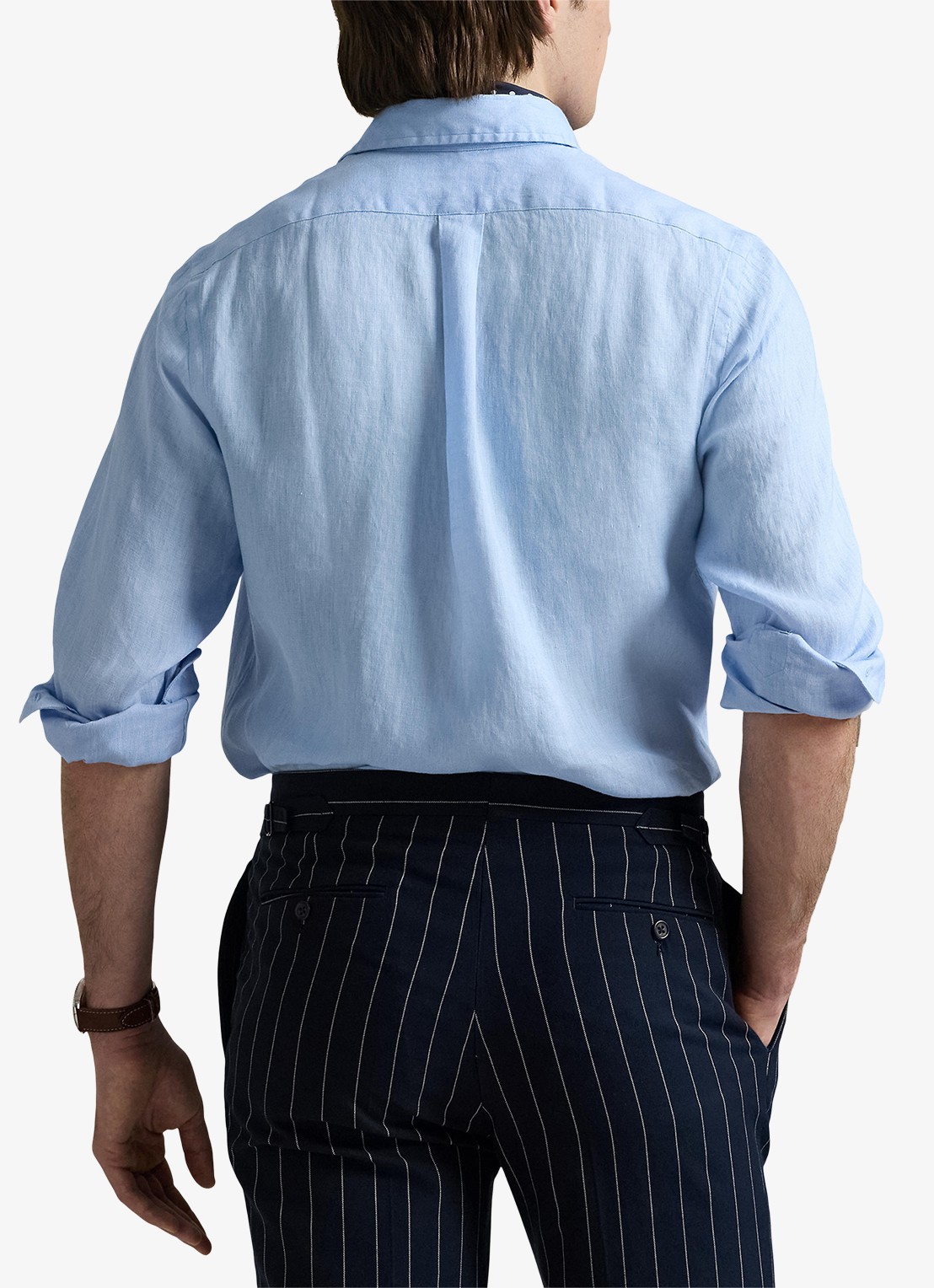 Ralph Lauren Custom Fit overhemd van linnen - achterkant office blue / blauw