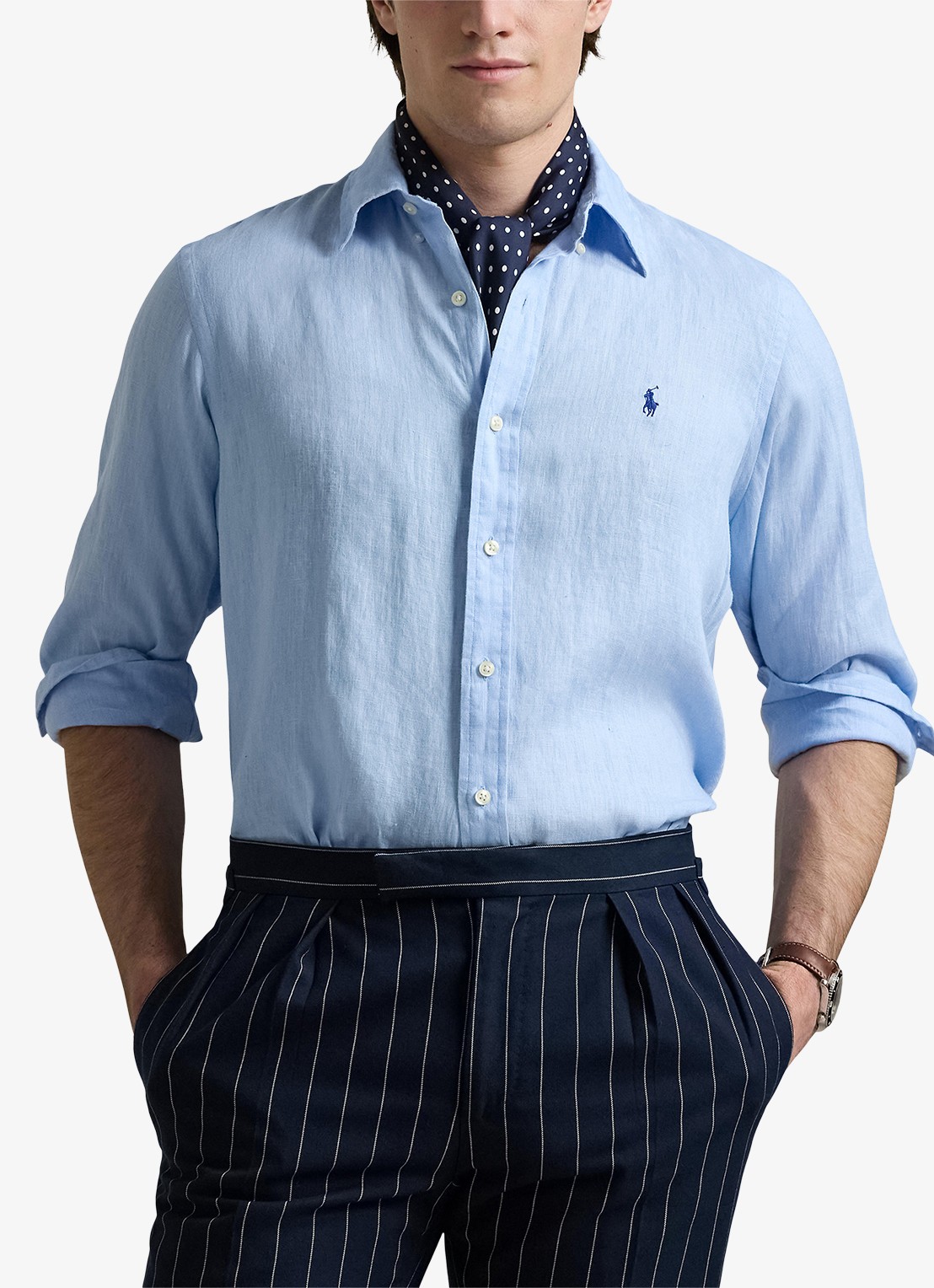 Ralph Lauren Custom Fit overhemd van linnen - detail 4 office blue / blauw