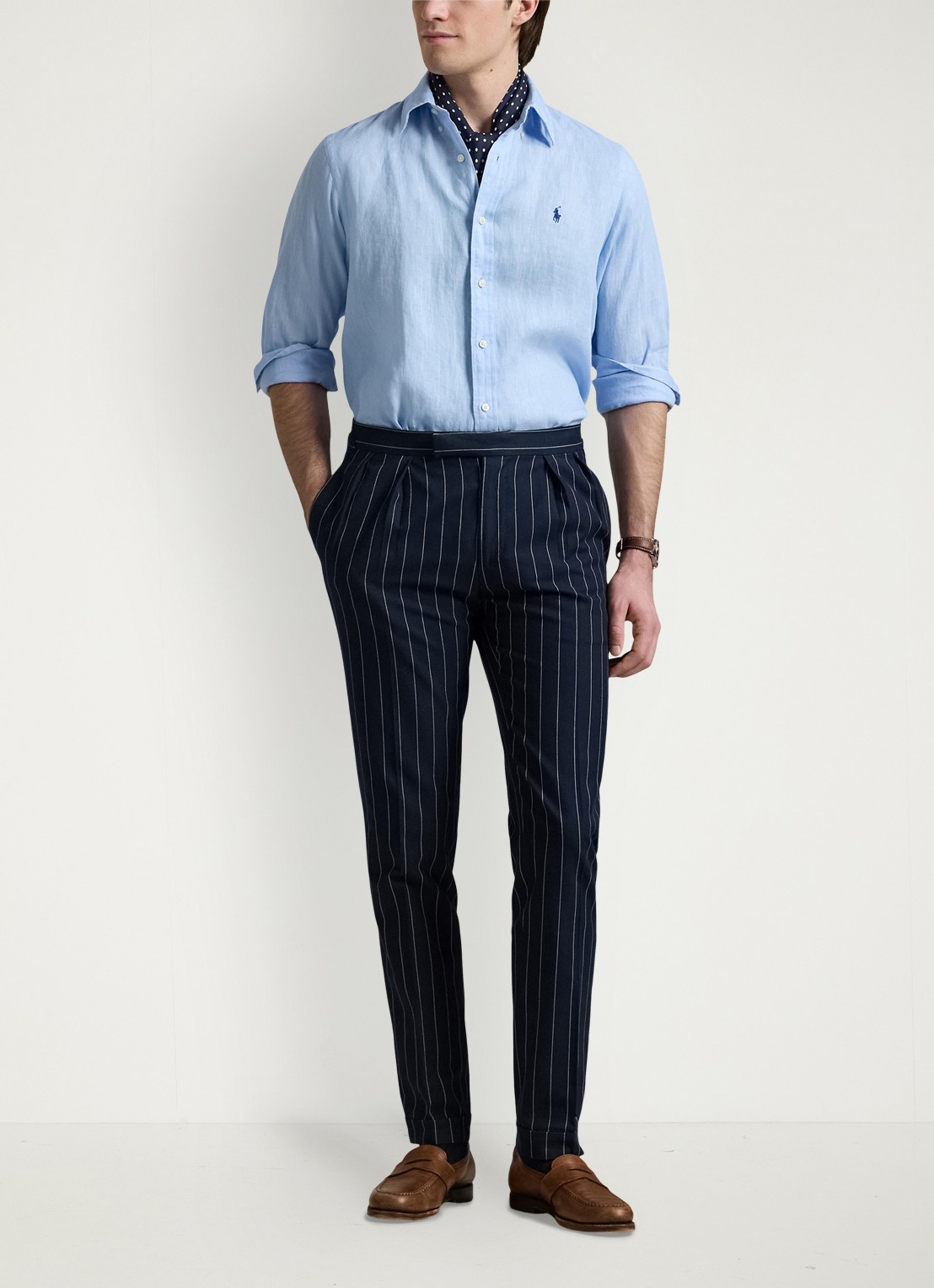Ralph Lauren Custom Fit overhemd van linnen - voorkant 3 office blue / blauw