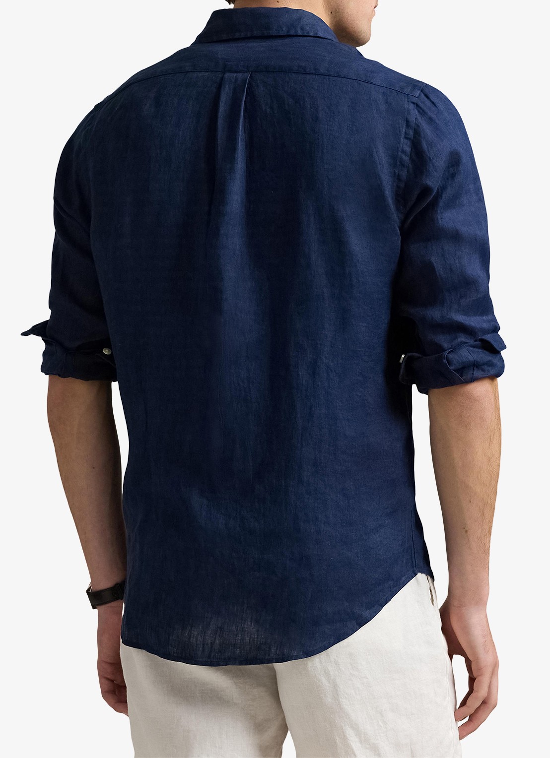 Ralph Lauren Custom Fit overhemd van linnen - achterkant 8 newport navy / donkerblauw